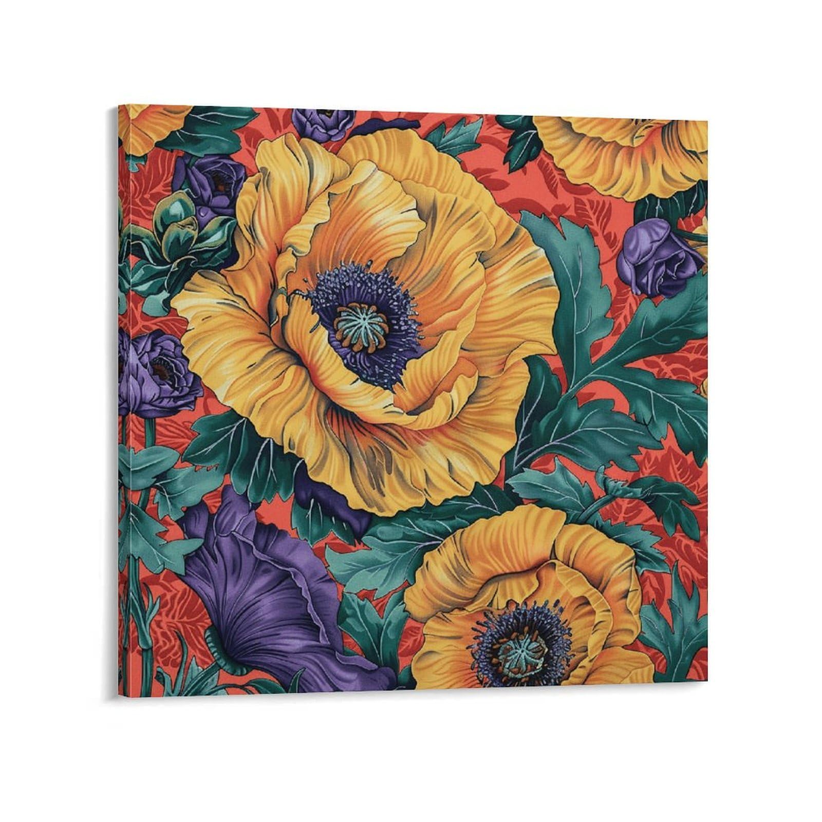 Purple And Green Leaves Canvas Wall Art for Bedroom 20x20inch(50x50cm) Canvas Prints Artwork for Walls Modern Picture Artwork Painting for Living Room Aesthetic Wall Paintings for Bathroom Kitchen Off