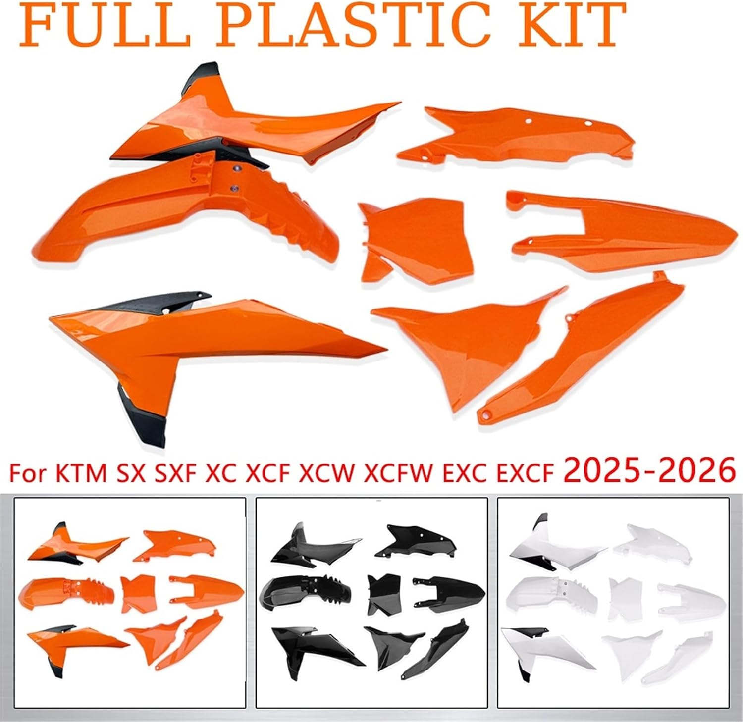 1 Set Motocycle Plastic Fender Fairing Cover Body Kits Bodywork For KTM SX SXF XC XCF XCW XCFW EXC EXCF 2025-2026(Orange)
