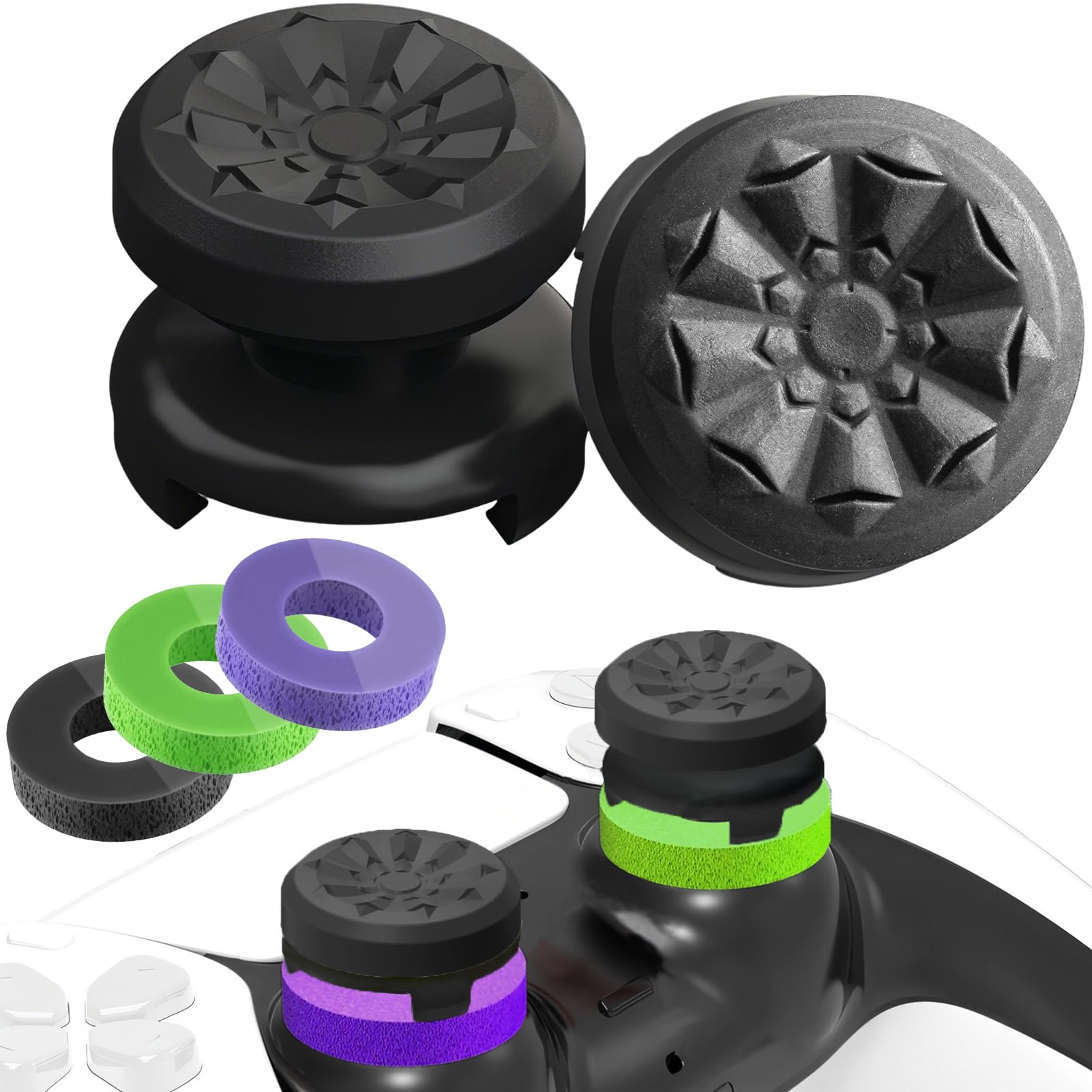 TEUVO Thumbstick per PS5 Copri Analogici, 2 Gommini Joystick per PS5 & 3 Precision Rings Assistance Shock Absorbers Tappi Analogico PS4 Controllore Accessori Controllo e Ridurre Pollice La Stanchezza