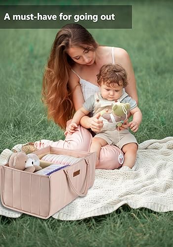 Miniatura 2 de Organizador de pañales para bebé, cesta de bebé para baby shower, cesta de almacenamiento de guardería y organizador de automóvil para pañales,