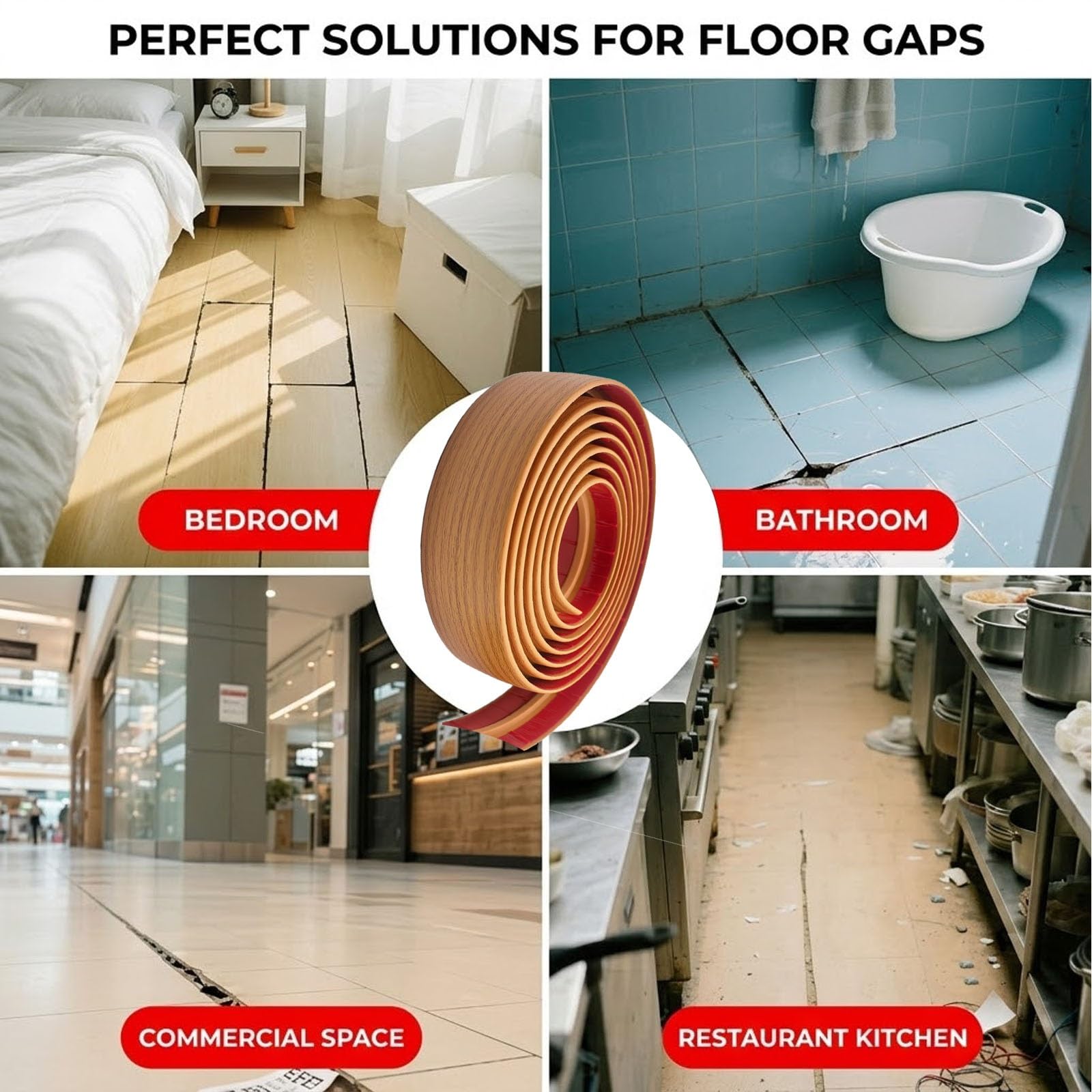 Perfil Transición Suelo en T Autoadhesivo Recortable 1 2 3 5 8 9 10m, Tira de Umbral PVC Flexible 50mm para Puertas, Tapajuntas Plano para Conectar Suelos Laminado y Azulejos