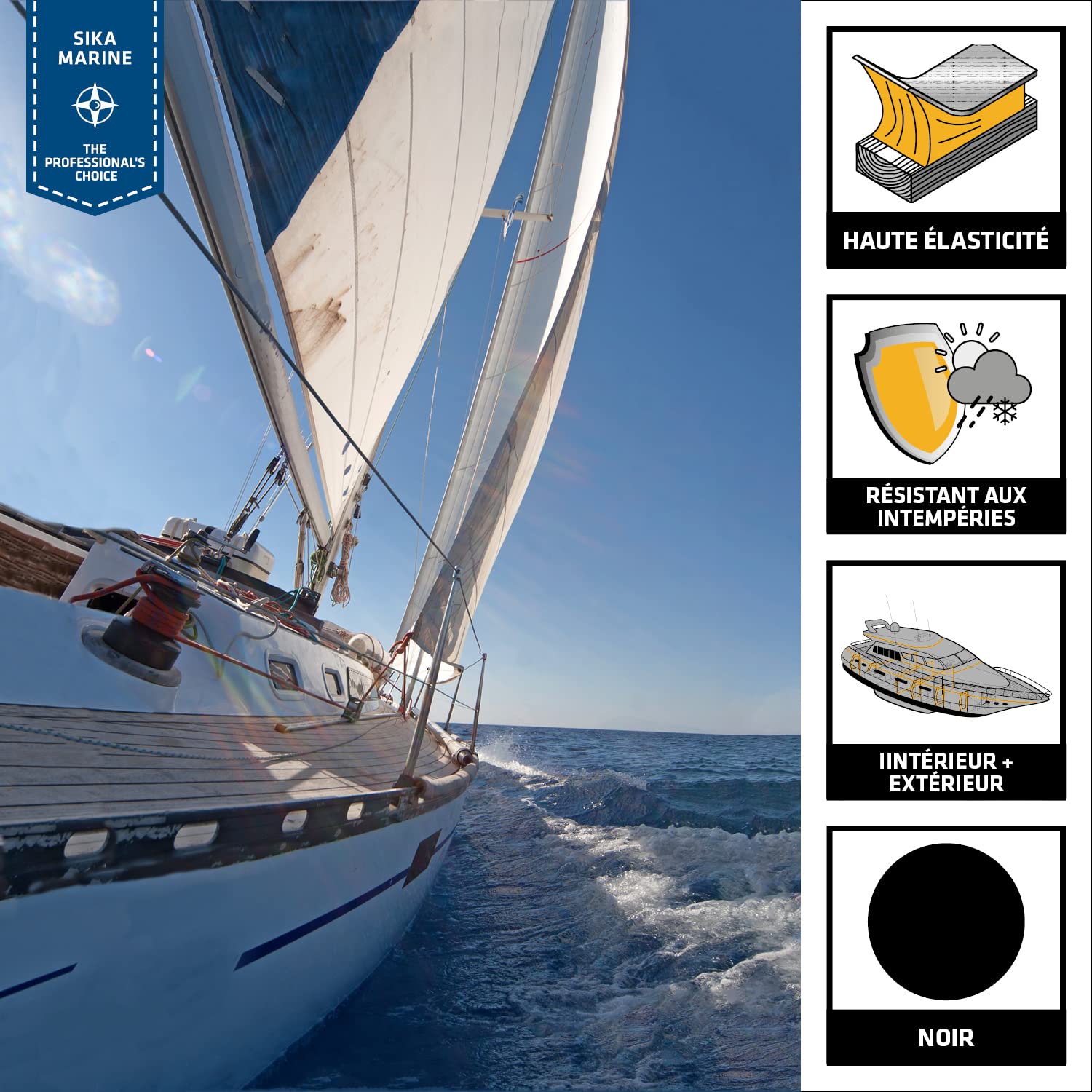 SIKA - Mastic multi-usages marine - Sikaflex 591 - Noir - Carton 12x300ml | Joint flexible bateau, pont, coque - Intérieur/Extérieur - Résiste aux intempéries - Sans Solvant