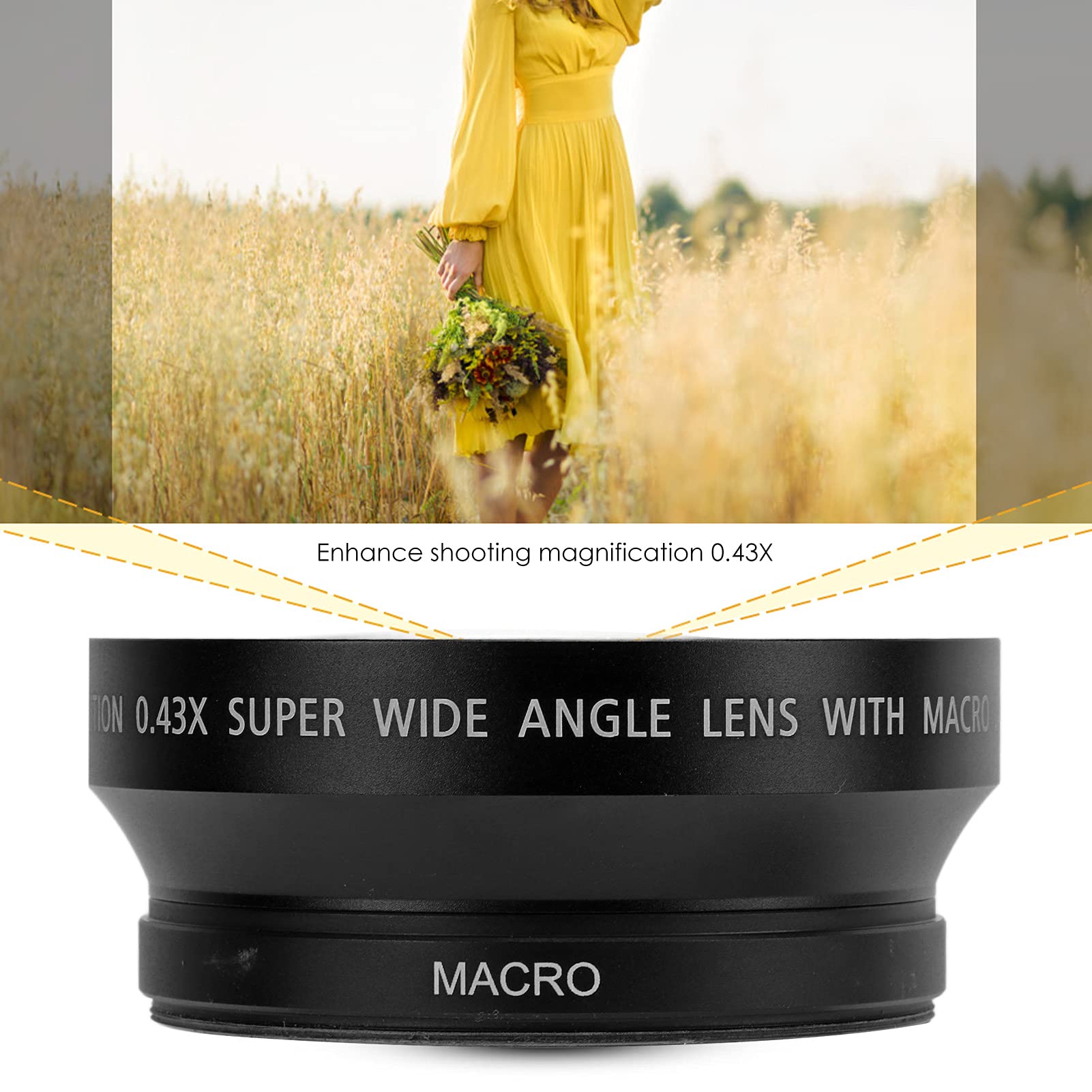 01 02 015 Wide Angle Lens, 72mm 0.43X Large Shooting Area Wide Scenery Range Macro Lens with Storage Bag for 72mm Filter Diameter Lens, default