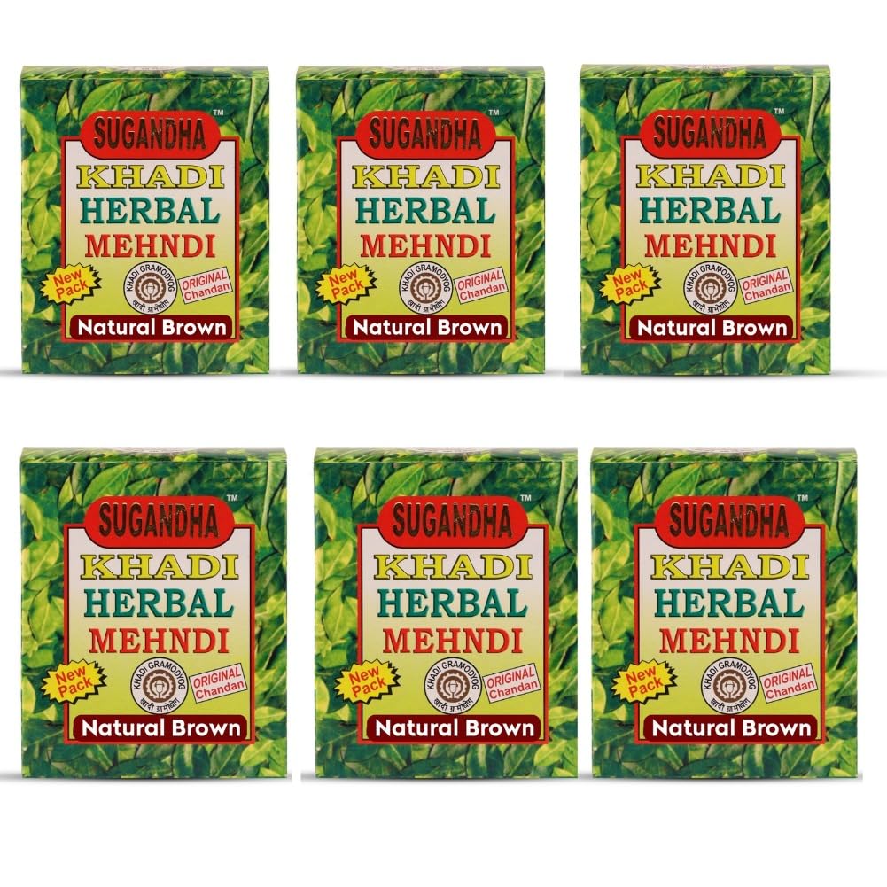 SUGANDHA Khadi Herbal Mehndi Powder 480 Gm Pack of 6 (Natural Brown)-image-46