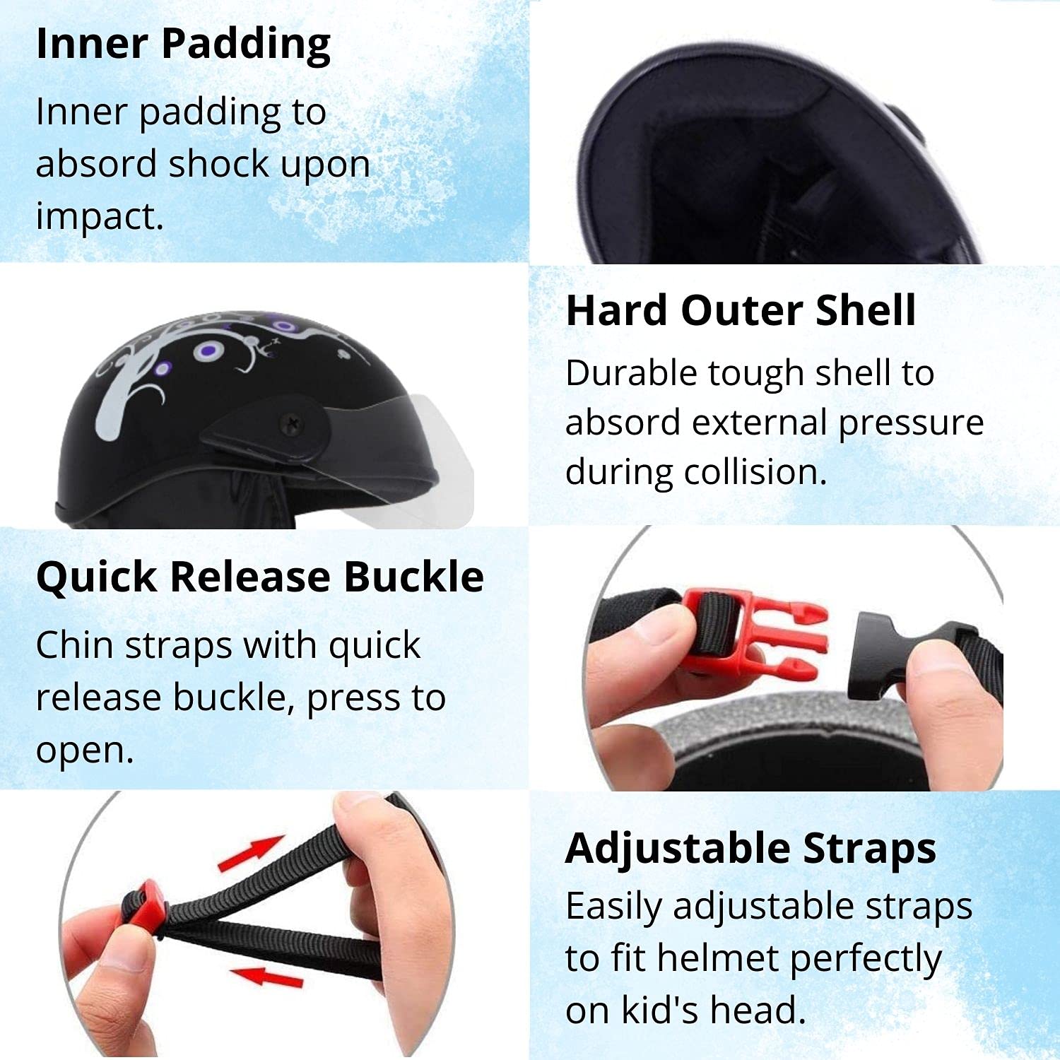 Western Era Half Helmet with Clear Visor for Men & Women ||Safety & Comfort|| Stylish Enhanced Design || (Small, Black Glossy (Blue)) 2