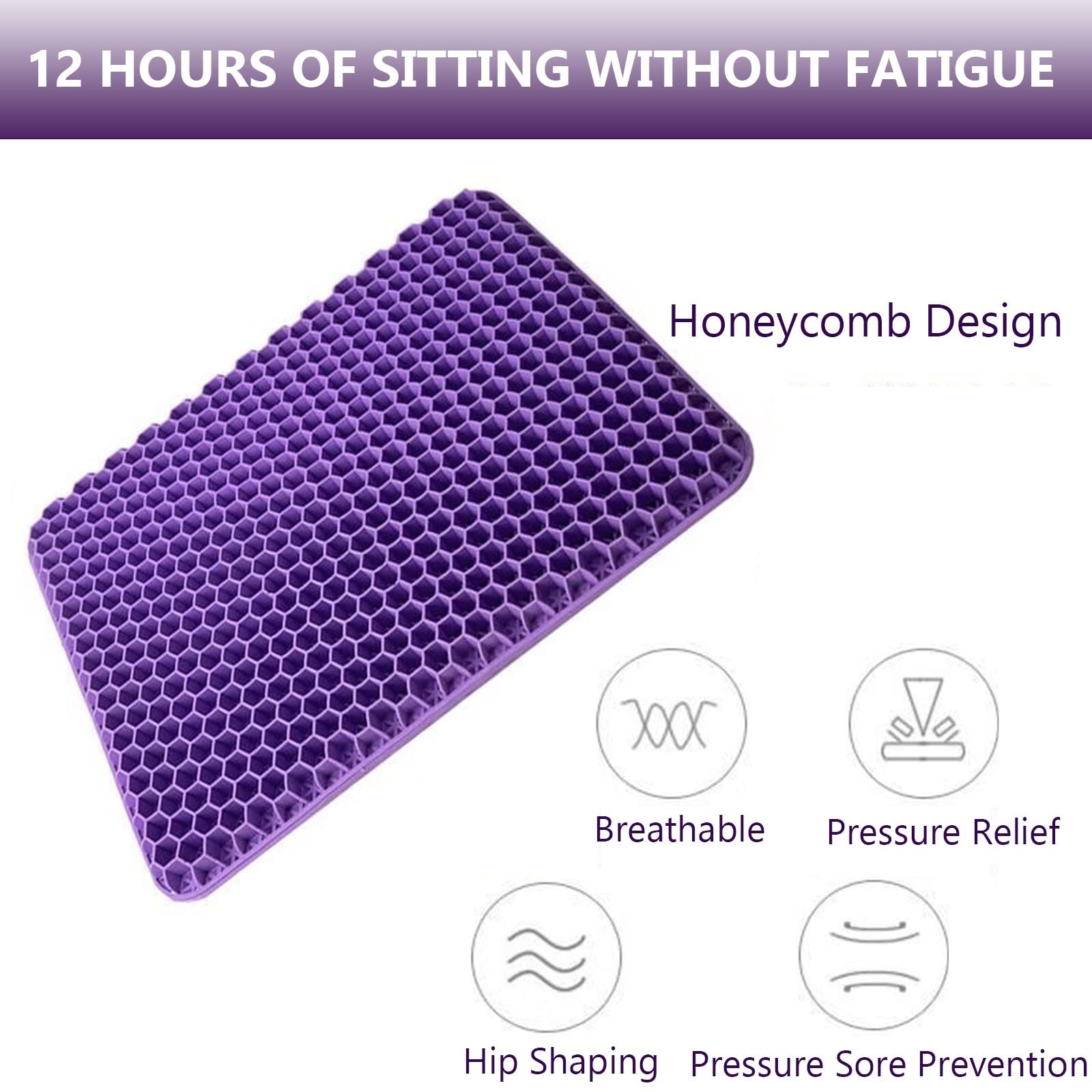 Générique Anti-Escarres Coussin De Gel, Respirant avec Housse AntidéRapant, Soulage La Pression OrthopéDique, Convient pour Voiture, Bureau, Maison Et Fauteuil Roulant(Purple,50x50x4.5cm)