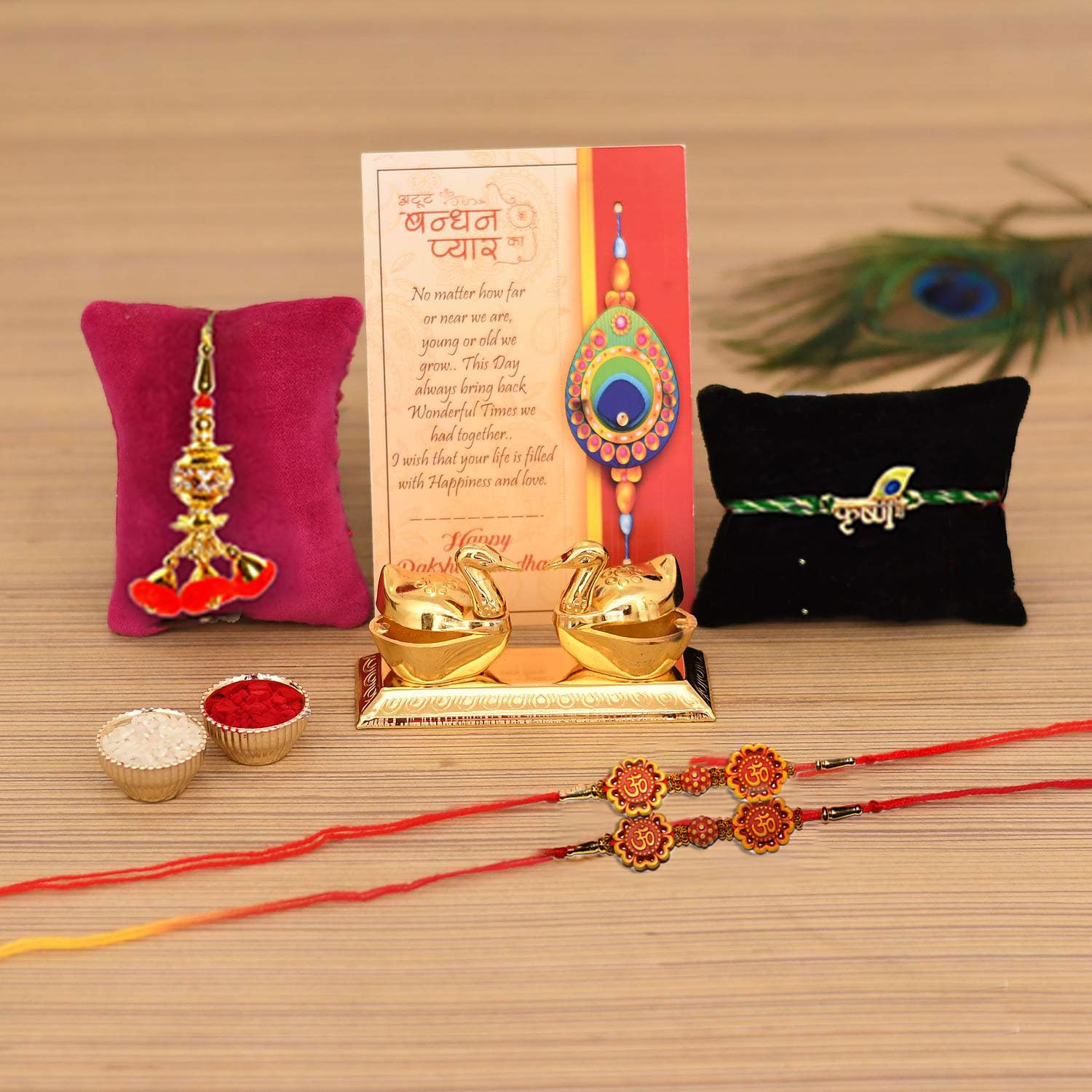 Rakhi with Gift for Brother and Bhabhi Kids Combo - 4 Rakhi for Rakshabandhan Gifts for Bhaiya Bhabhi - Kumkum Dani Box, Rakshabandhan Gift Card, Krishna Rakhi, Lumba Rakhi (B07VZVF3WZ) Amazon Price History, Amazon Price Tracker