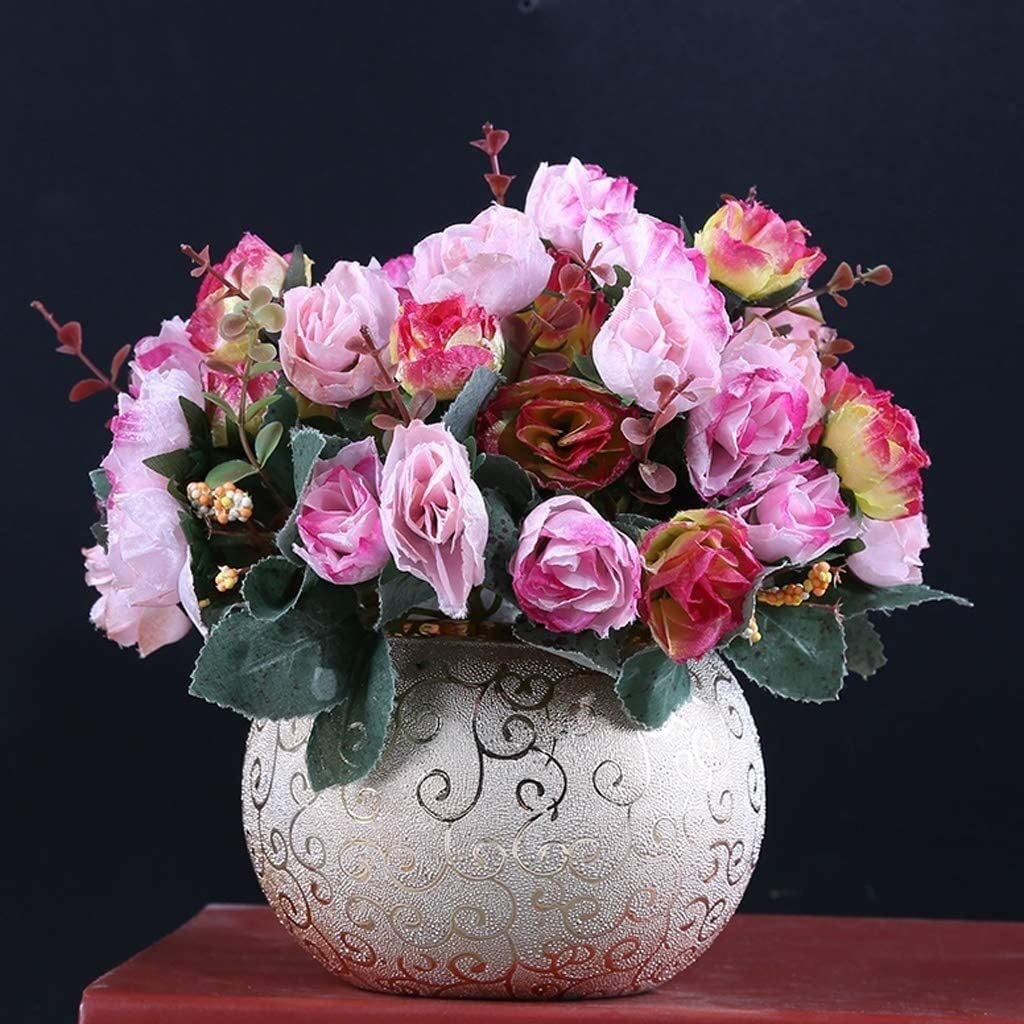 Composizioni Floreali, Bellissimi Fiori Artificiali, Fiori di Stoffa, Finti vasi per Fiori, Decorazioni per la casa, Decorazioni per Interni (A 21 cm)