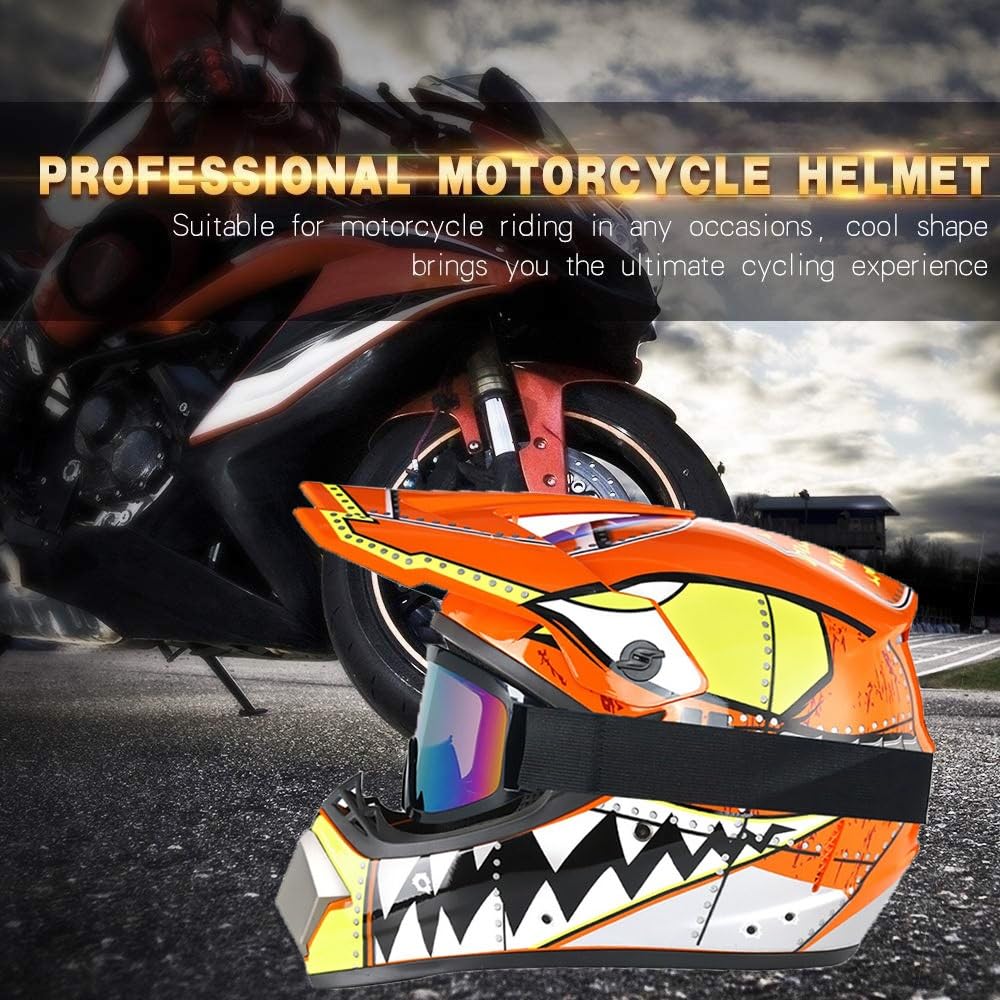 Gioventù Bambini Casco da Motocross, con Occhiali Guanti Maschera, Unisex Integrale Fuori Strada Strada Corsa Moto Caschi, Discesa Enduro BMX MTB ATV Quad Dirt Bikes Casco