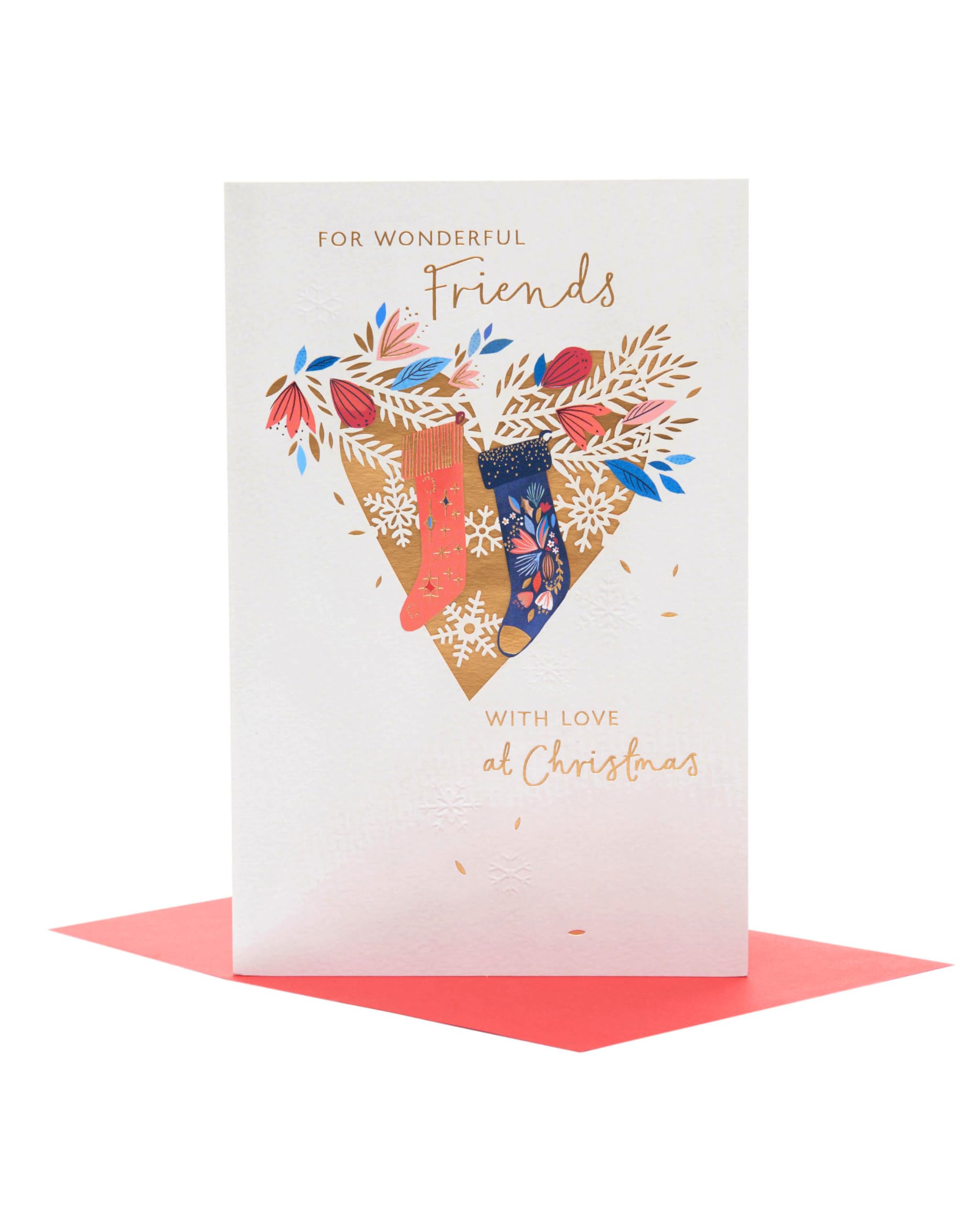 UK Greetings Christmas Card for Friends - Stockings & Heart Design, Friends Heart, 14.9cm x 22.9cm