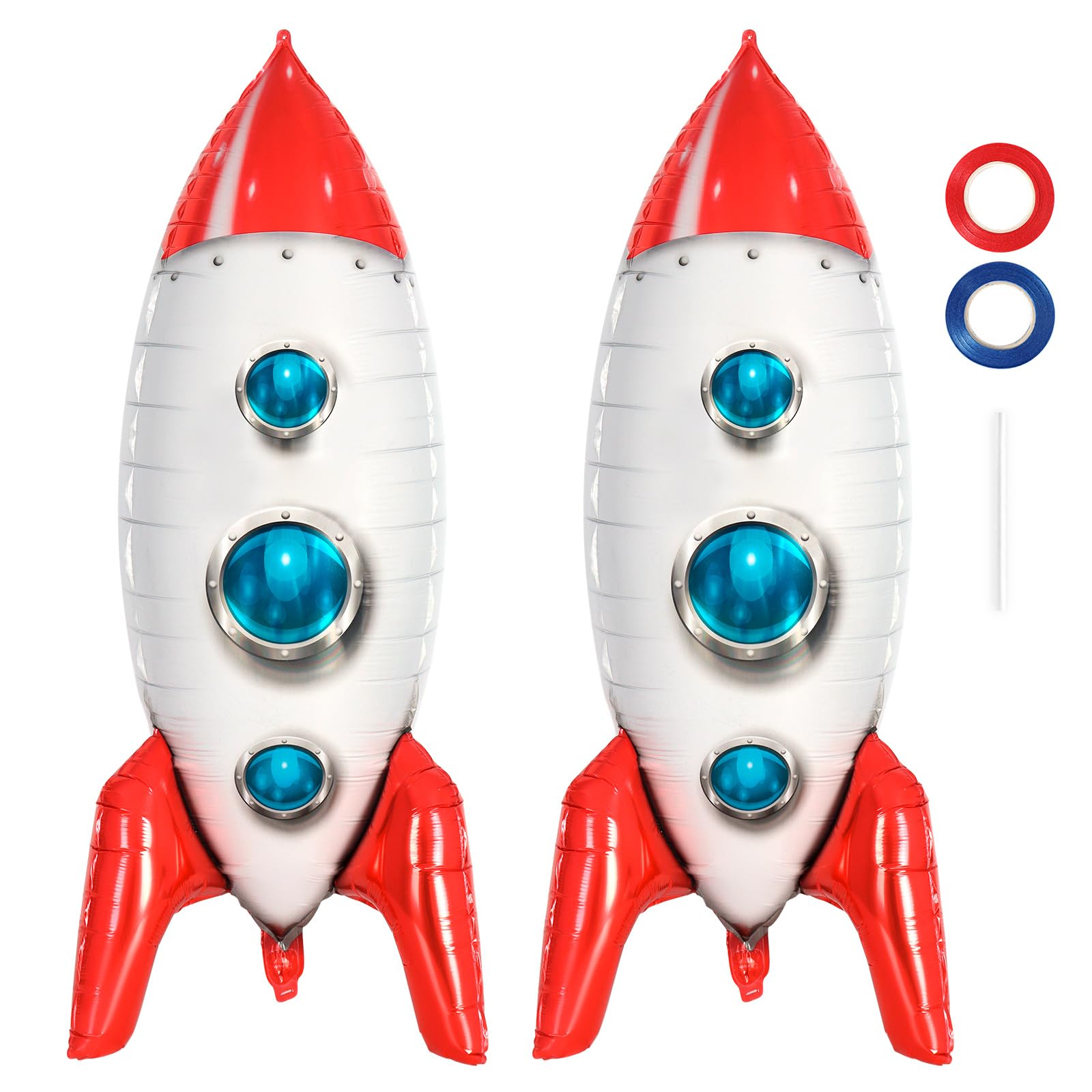 2 Pcs Large Rocket Balloons for Kids, 33 Inch Rocket Ship Balloon,Space Foil Mylar Balloons for Kids Baby Shower Universe Space Theme Birthday Party Decorations (Redrocket Big)