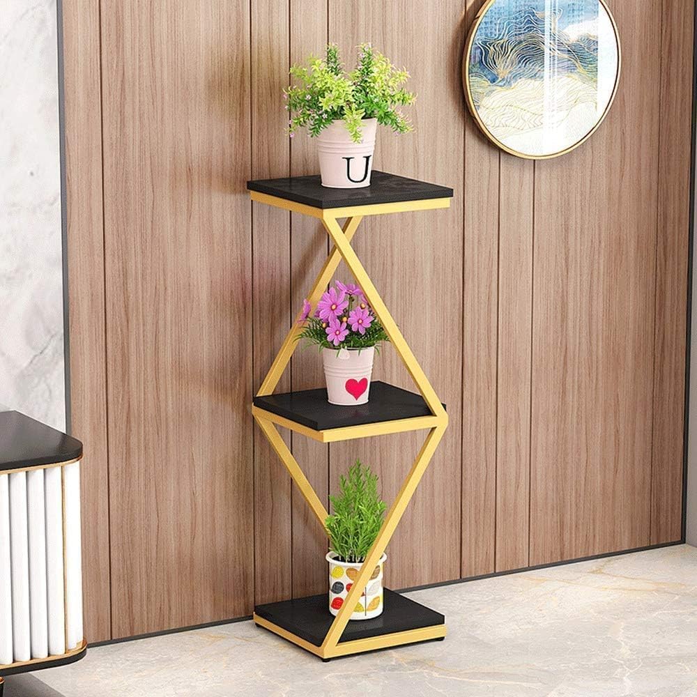 DDS Dream Decor Shoppee 2 Tier 2 Potted Iron-Wood Plant Stand, Flower Pot Holder Shelf for Indoor Outdoor Planter Stand (GOLDEN BLACK)