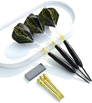 22g プロフェッショナル ニッケル鉄鋼チップダーツセット - シャープナー付き22グラムダーツ、3ダーツ、6フライト、6バレル&シャフト6本