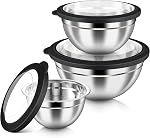 HaWare Mélanger des bols avec des lids transparents hermétiques, 6-Piece Ensemble de bols de nidification en acier inoxydable, bol de salade en métal pour la cuisine, la préparation, la cuisson, le service & Stockage des aliments, taille 4.6, 3, 1.5QT, noir