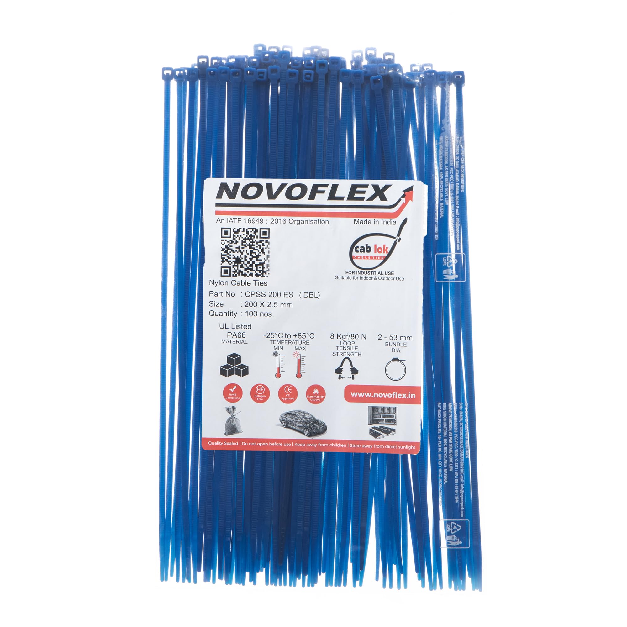 Novoflex CPSS 200 ES (DBL) ,Cab Lok Nylon Cable Ties 200 x 2.5 mm Colour: Deep Blue ,Pack of 100, 8 Inch, Tensile Strength 8 KGF / 18 LBS-image-36