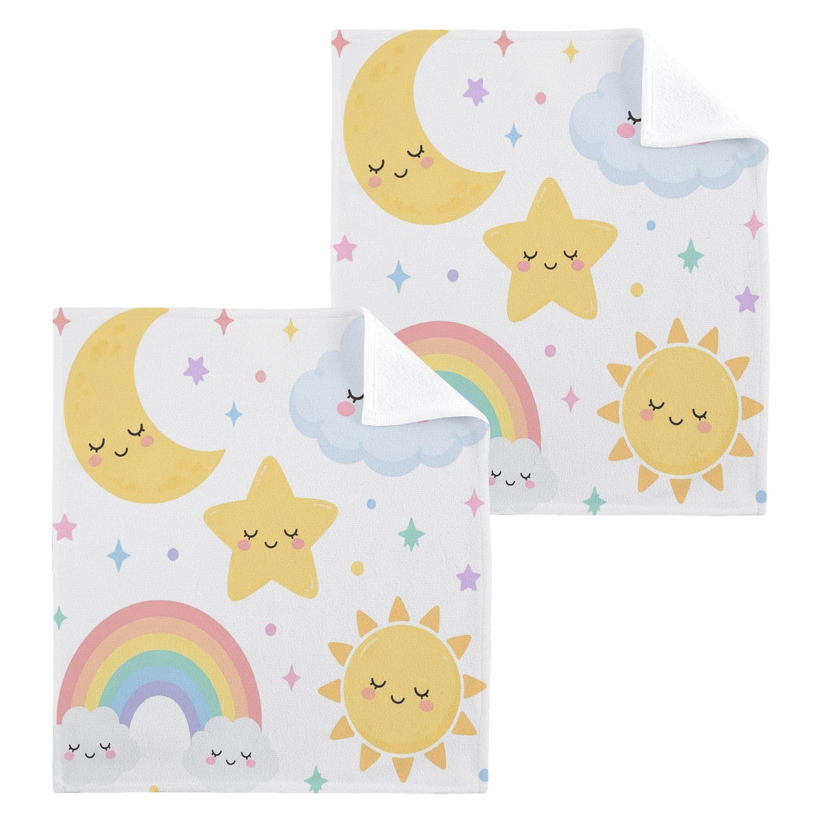 BOESI Peaceful Sky 12x12in Cotton Washcloth,Soft Absorbent Face Towel