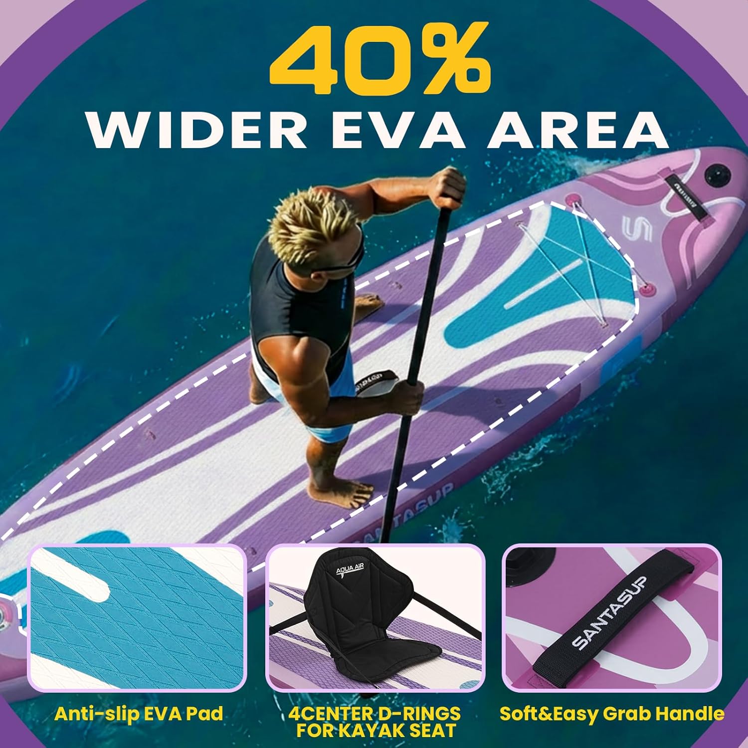 10'6"/11'Wide Inflatable Stand Up Paddle Board for Adults & Youth of All Skill Levels, with Premium SUP Paddleboard Accessories, Anti-Slip EVA Deck