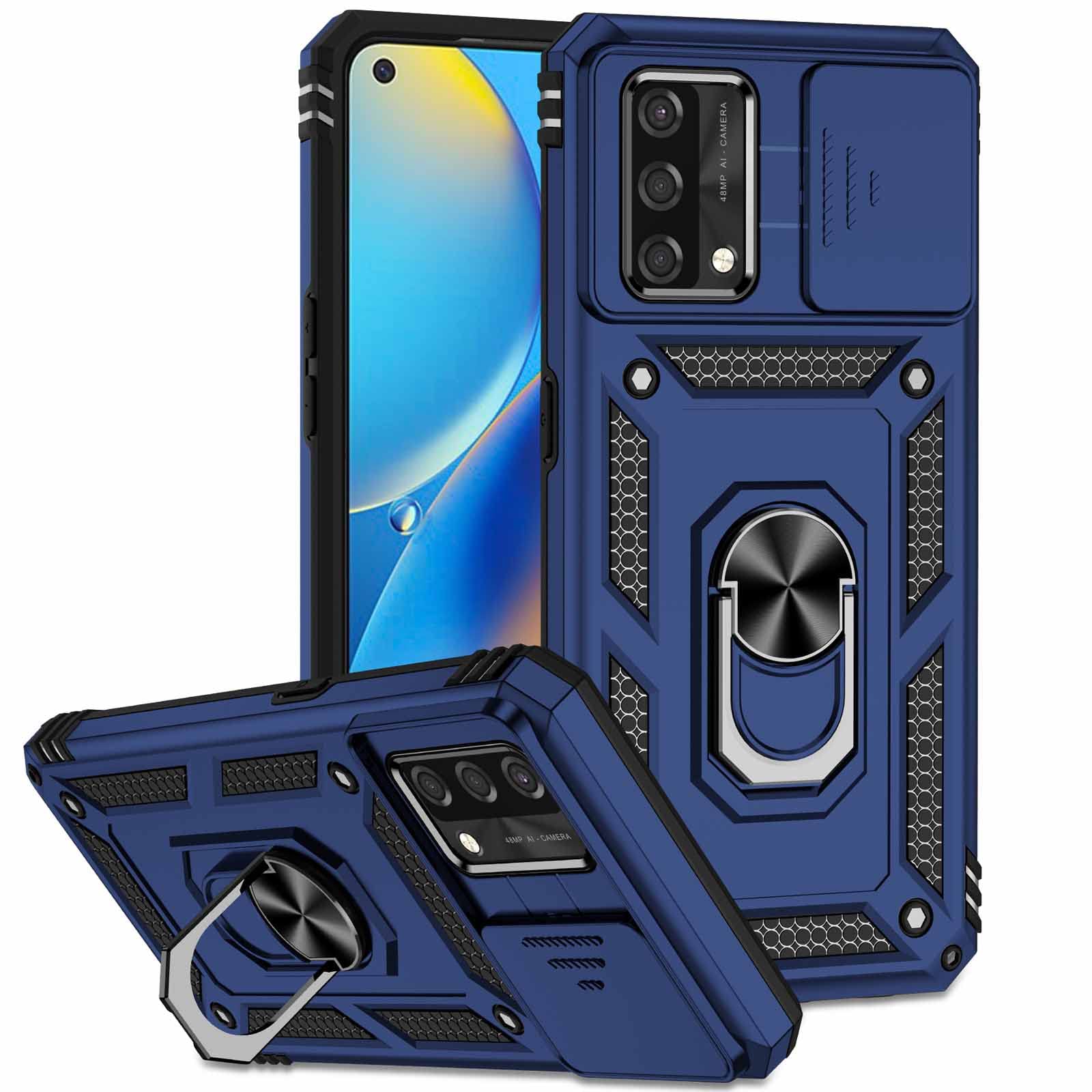 Cover Compatibile con Oppo A74 4G con Cordino,Custodia con Cordino Silicone Cover,Protezione Fotocamera,360°Anello Supporto,Porta Carte,Blu