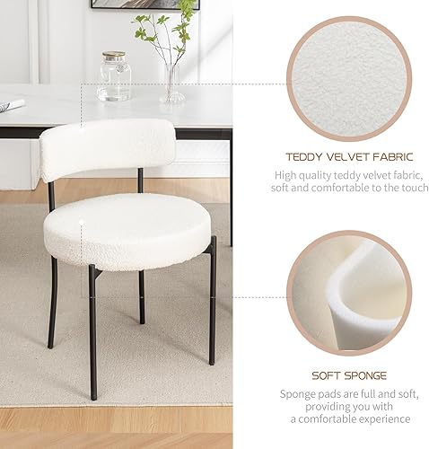 Miniatura 2 de Boucle - Juego de 4 sillas de comedor modernas de mediados de siglo con patas de metal, sillas de cocina tapizadas para comedor, cocina (blanco)