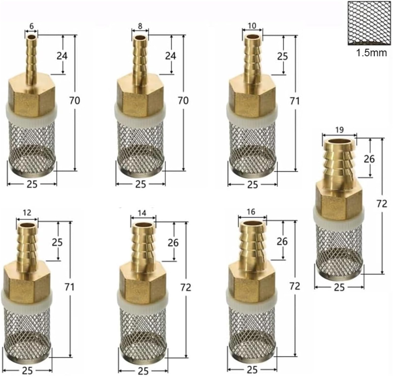Filtro de malla para manguera con racor, Manguera de filtro bomba agua, 6-19mm, latón, acero inoxidable, for lavadora a presión, lavado coches, jardín(19mm)