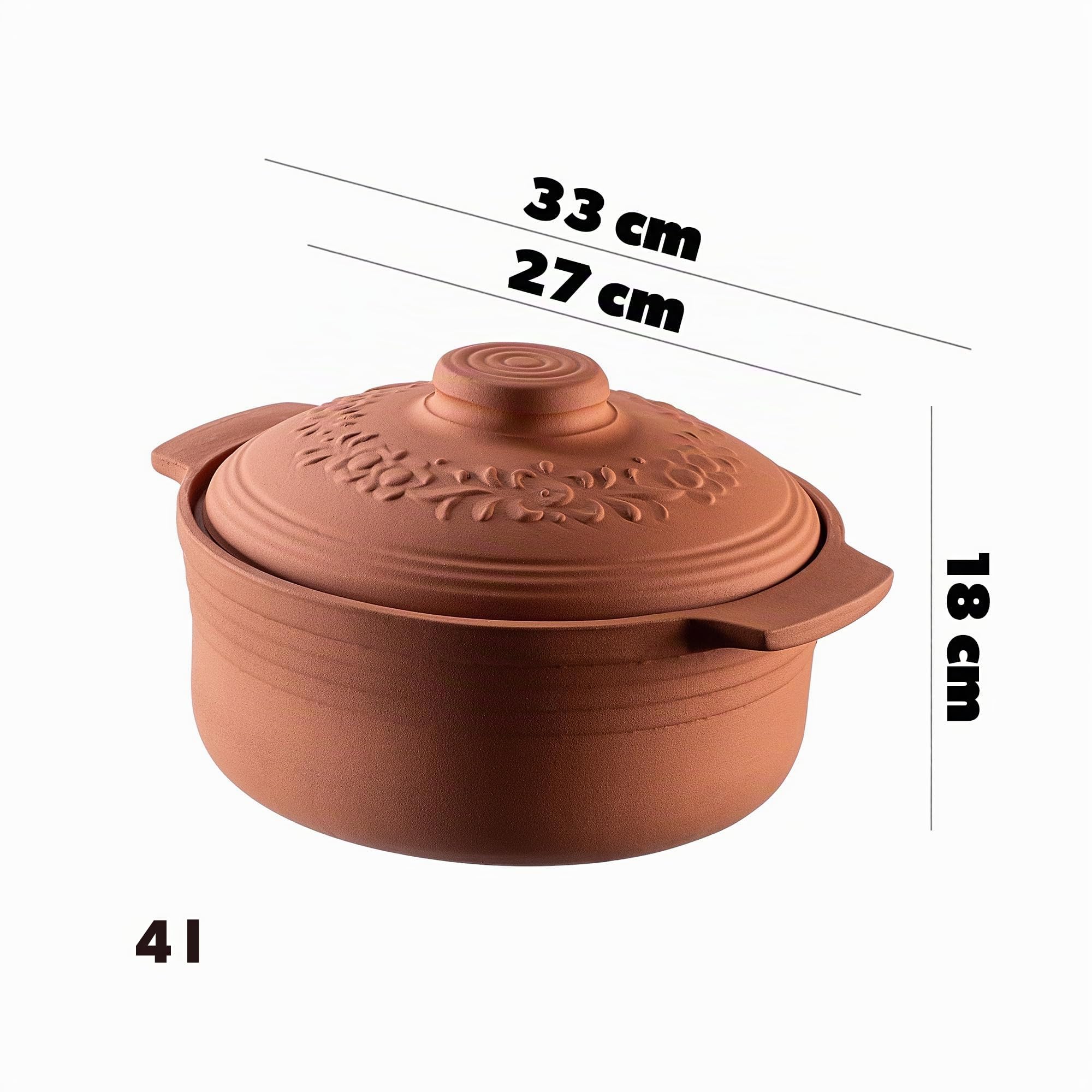 KADAX Cocotte en argile avec couvercle pour micro-ondes et four, cuiseur vapeur en matériaux naturels, plat à gratin pour une cuisson sans graisse, cocotte ronde (4 l), K8756