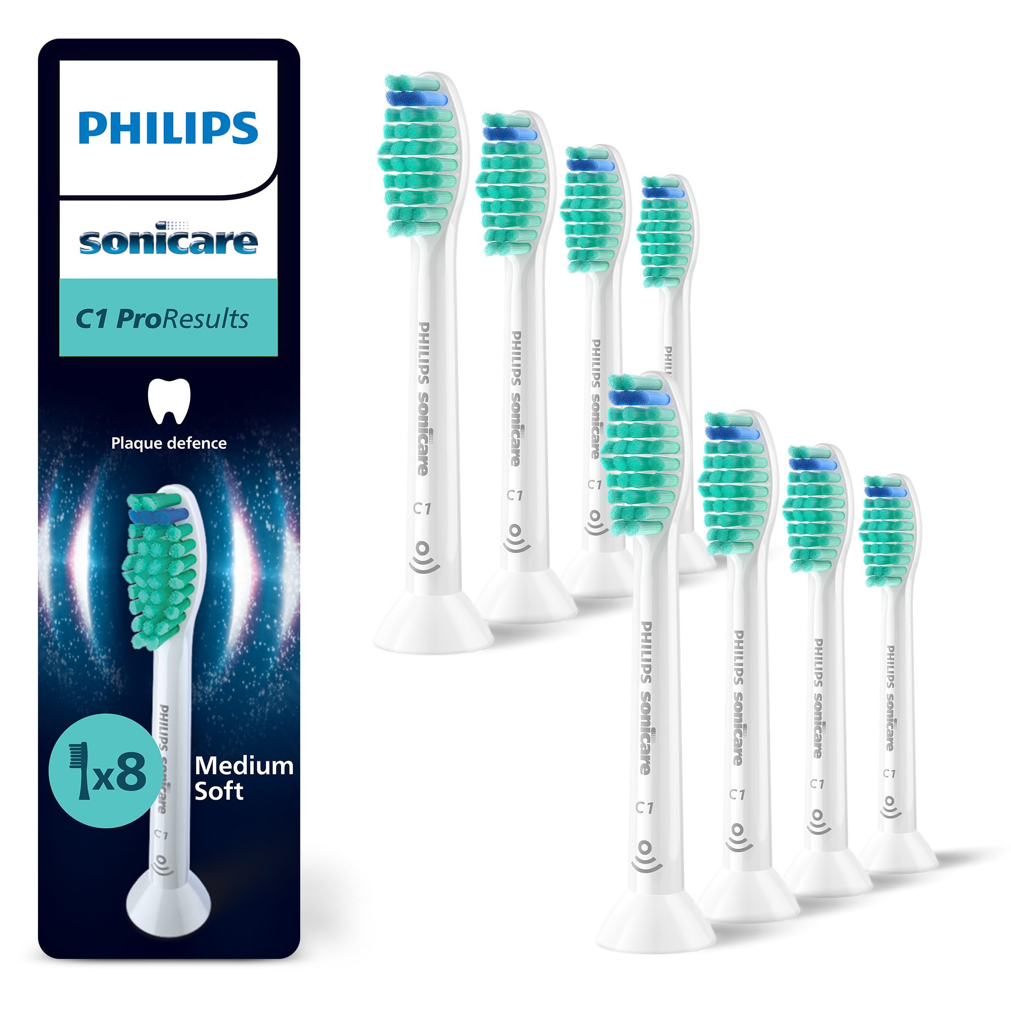 PHILIPS Sonicare C1 ProResults, testine di ricambio originali, bianco, confezione da 8, HX6018/87, Nuovo, 8 Testine