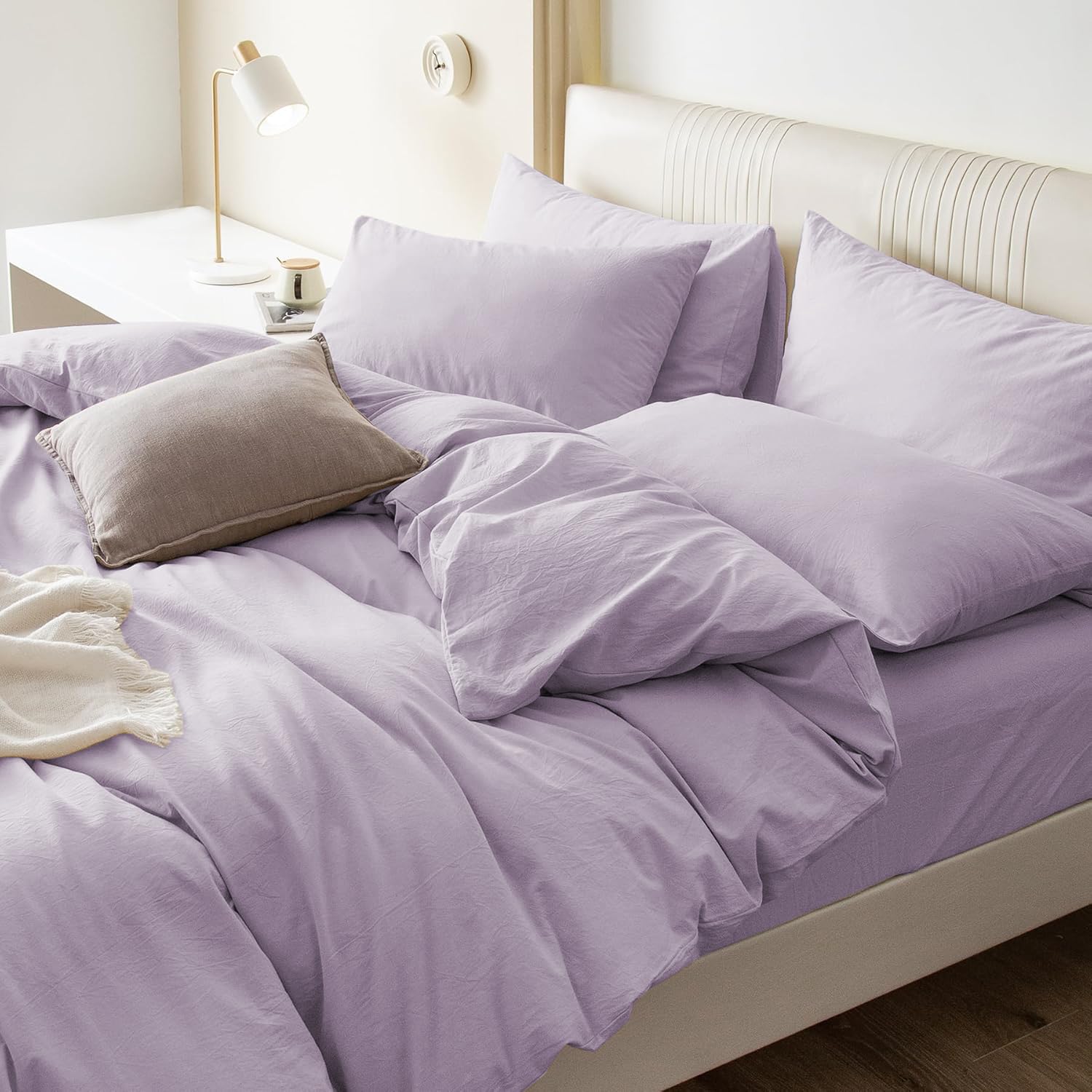 Biancheria da letto in cotone 135 x 200 cm, lilla, tinta unita, morbida, in cotone rinforzato, 135 x 200 cm, 2 pezzi, tinta unita, Öko-Tex, copripiumino singolo e federa 80 x 80 cm, chiusura
