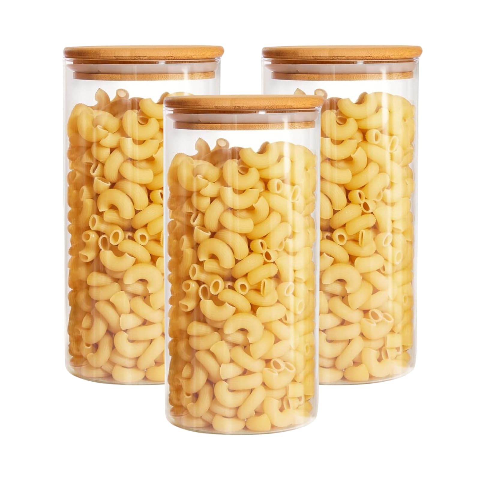 Zykphao Transparent 3 Set Glass Containers With Bamboo Lids, Glass Jars Set 1200Ml, 40Oz Spice Jars Food Cereal Storage Container For Home Kitchen Tea Herbs, Coffee Flour Sugar, Herbs Grains, Candy, Snack And More ﻿