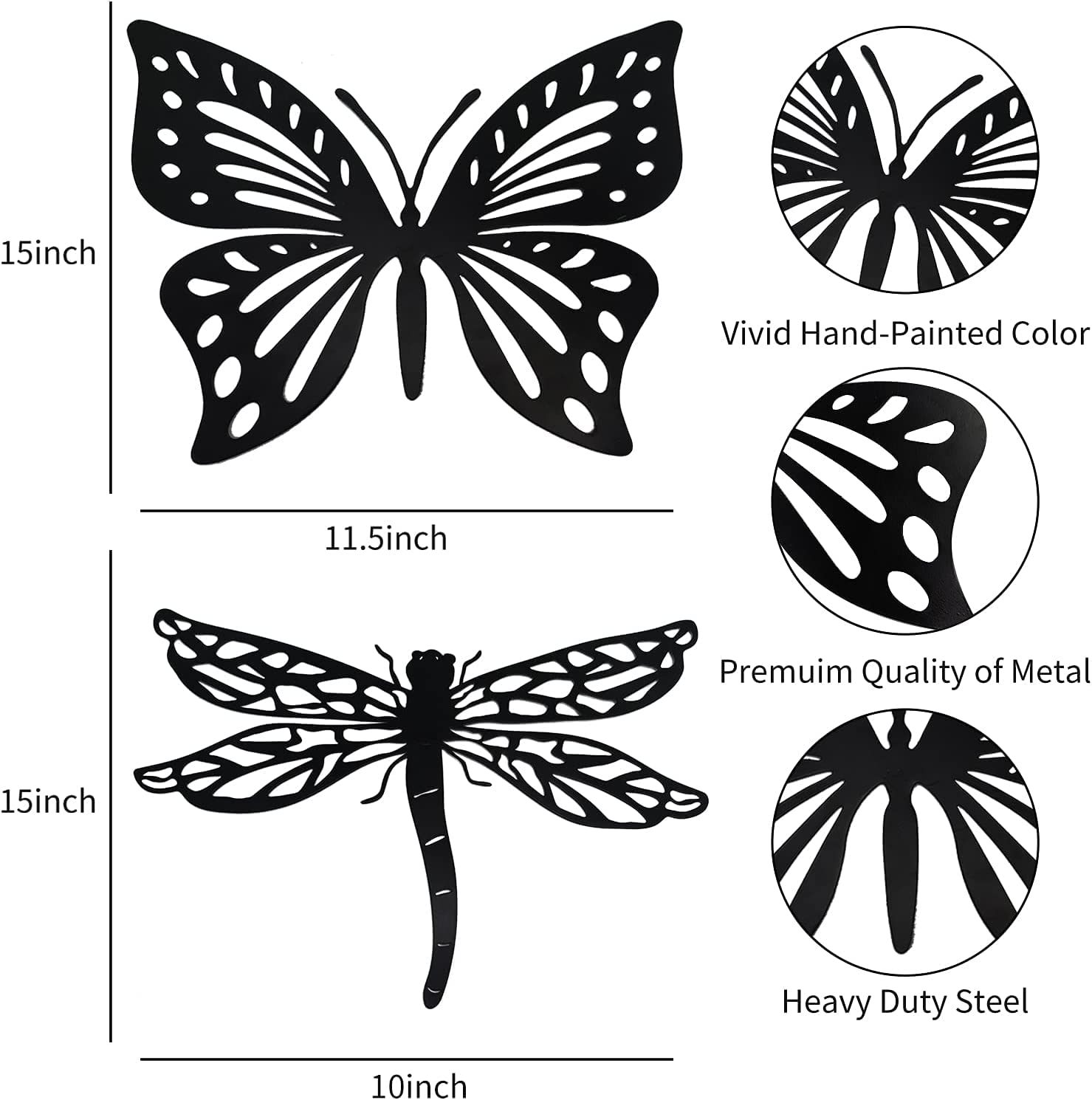 Yangers Metall-Deko Schmetterling & Libelle, 38 Cm – Wandornament Für Garten, Terrasse & Wohnung, Hohles Design, Wetterfest