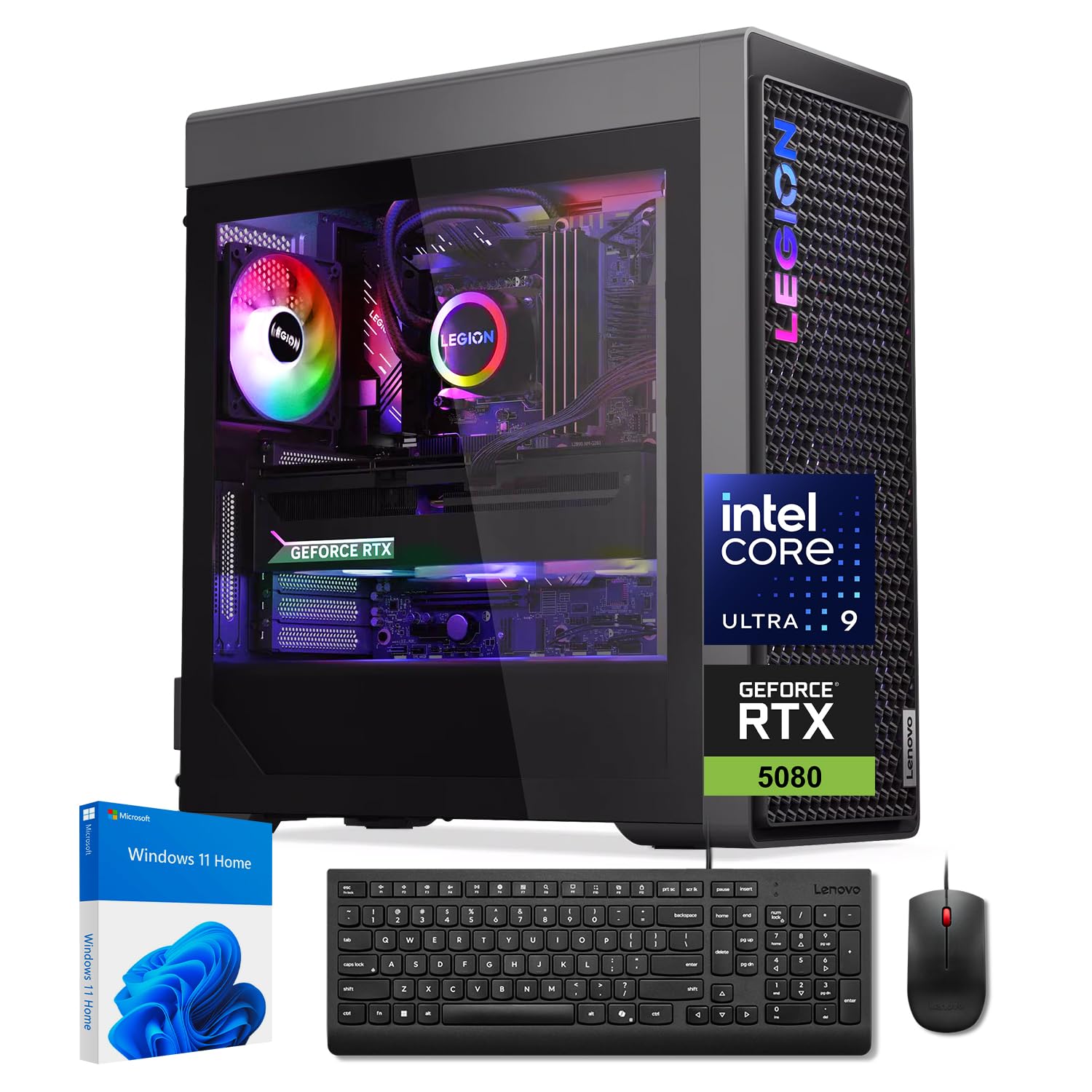 Lenovo Legion T7 Gen 10 Gaming Tower Desktop, Intel Core Ultra 9 285K, GeForce RTX 5080, 32GB DDR5 UDIMM, 2TB PCIe M.2 SSD, DP Port, Wi-Fi 6, Windows 11 Home, Black