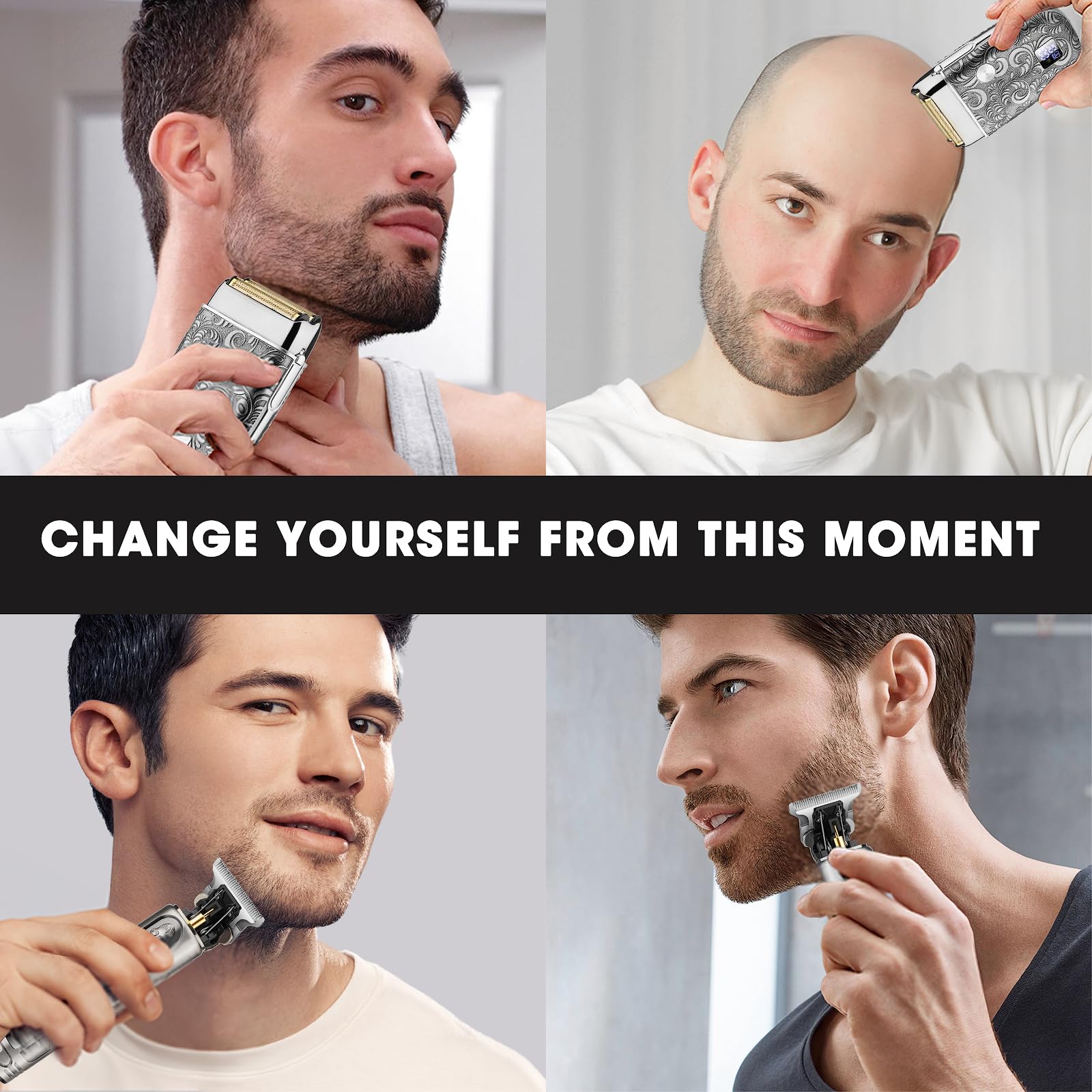 Suttik Set professionale per barba e rasoi elettrici da uomo, tagliacapelli da uomo, kit di taglio per capelli per rasoio elettrico con 2 testine in lamina, grigio