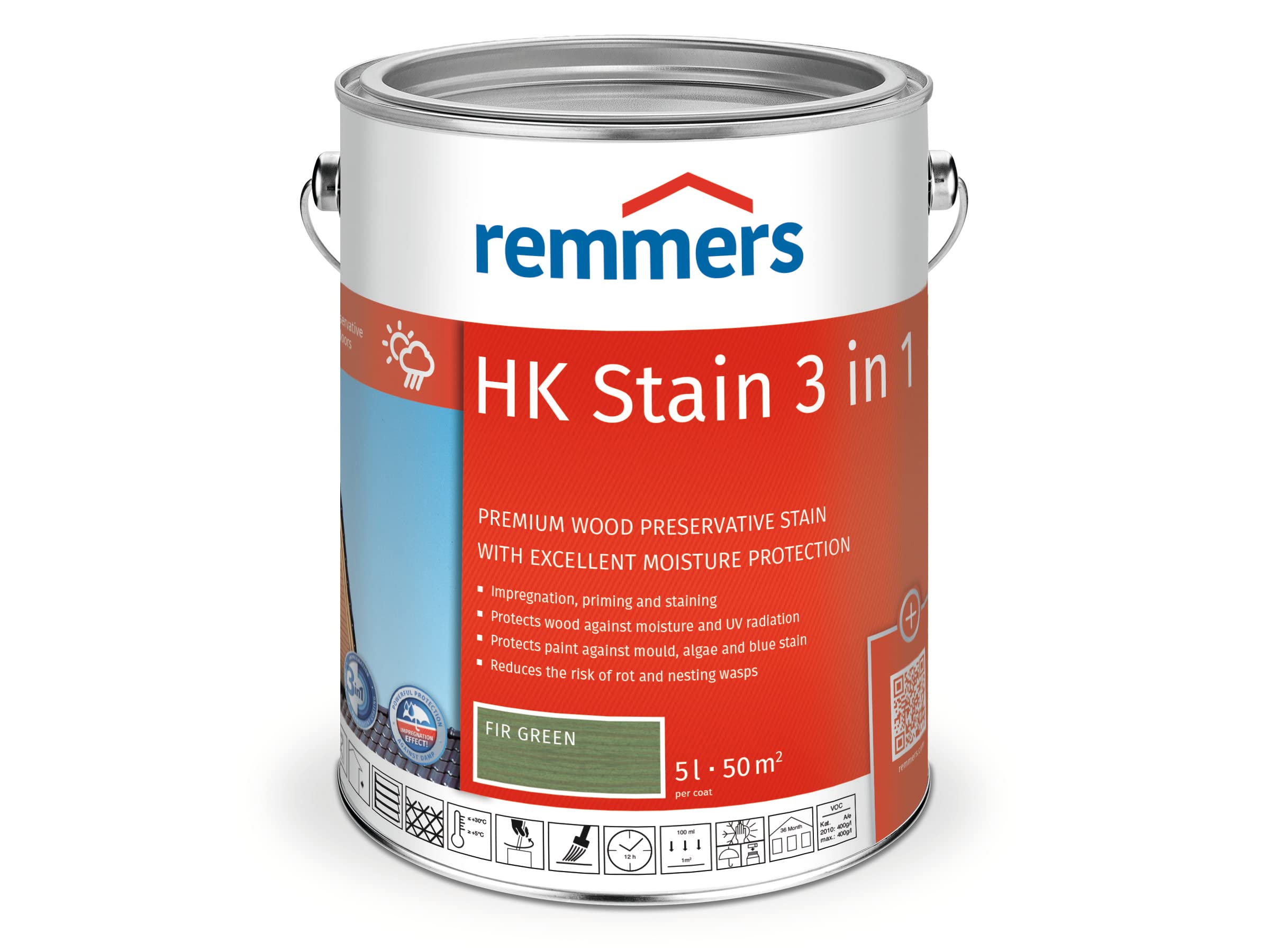 Buy Remmers HK Stain fir Green, 5 litres, Decorative, SolventBased Premium Wood Preservative