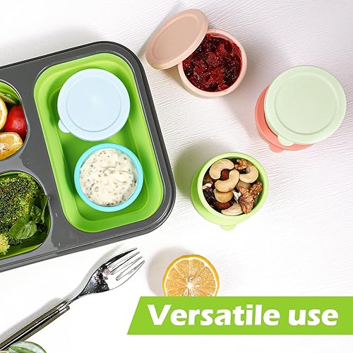 Miniatura 4 de Webake Contenedor de aderezo de ensalada para llevar, recipiente de silicona para salsa de 6 x 2.5 onzas con tapas, cabe en una caja Bento para el