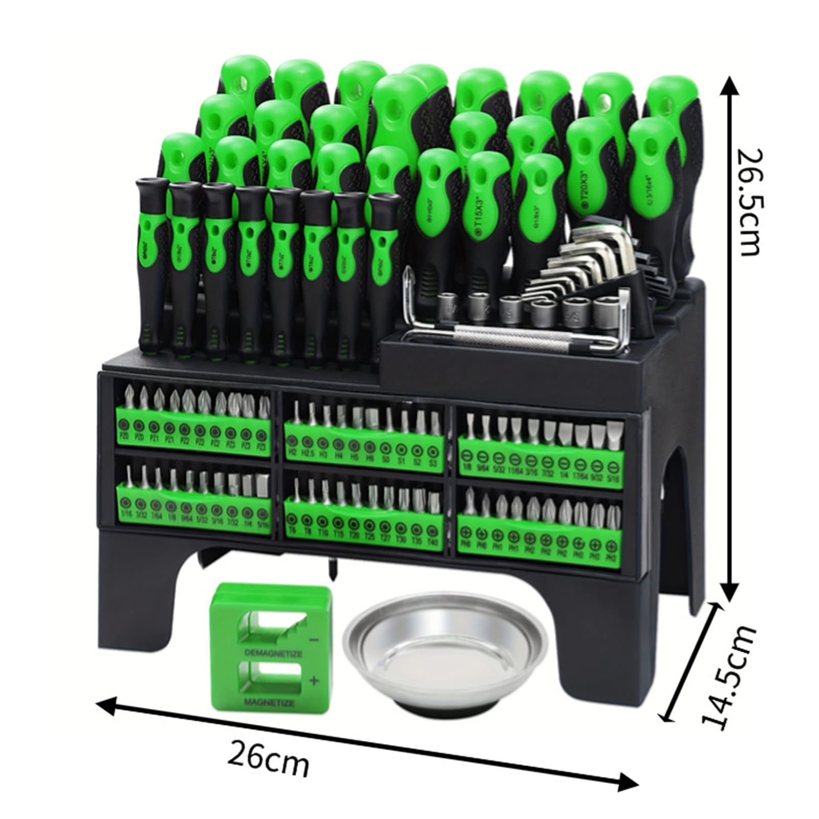 Set di 118 cacciaviti magnetici, resistenti in acciaio al cromo vanadio, testa ergonomica, impugnatura morbida, utensili manuali con scaffalature in plastica, per riparazioni domestiche fai da te