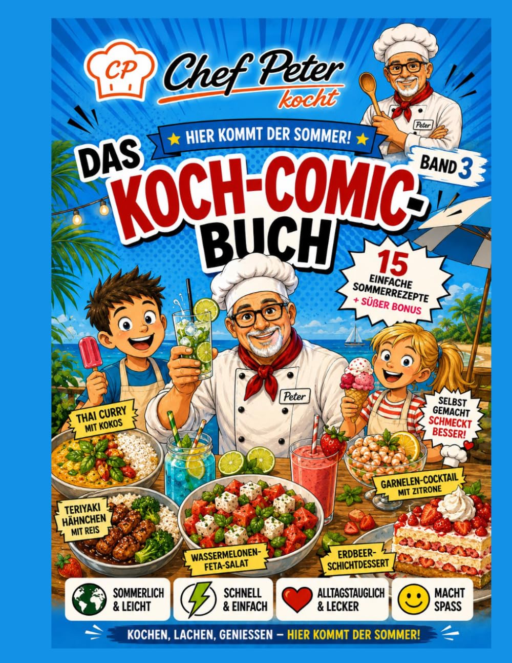 Chef Peter Kocht - Hier kommt der Sommer: Das Koch-Comic-Buch Band 3 – 15 sommerliche Rezepte zum Mitkochen, Genießen und Spaß haben