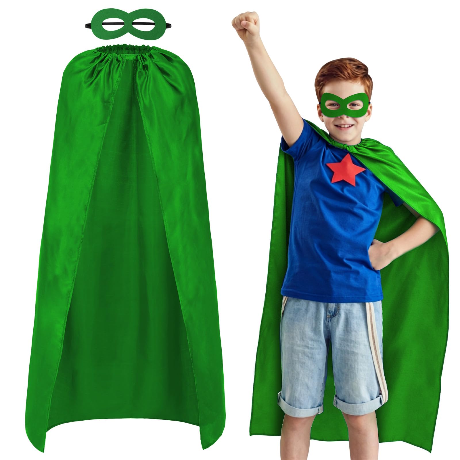 AUYAO Super-Heroes Costumes Heroes Capes Kit Child Capes Cloak Dress Up Set with Eye Mask 2Pcs Boys Girls Super-Heros Fancy Dress Costume Capes for Halloween Christmas World Book Day Party(Green)