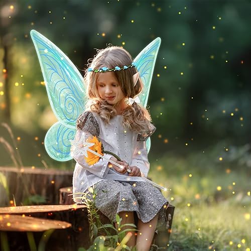 Vista 5 de 7PCS Fairy Wings Dress Up,Sparkling Sheer Wings Butterfly Fairy Halloween Costume Angel Wings for Kids Girls Women