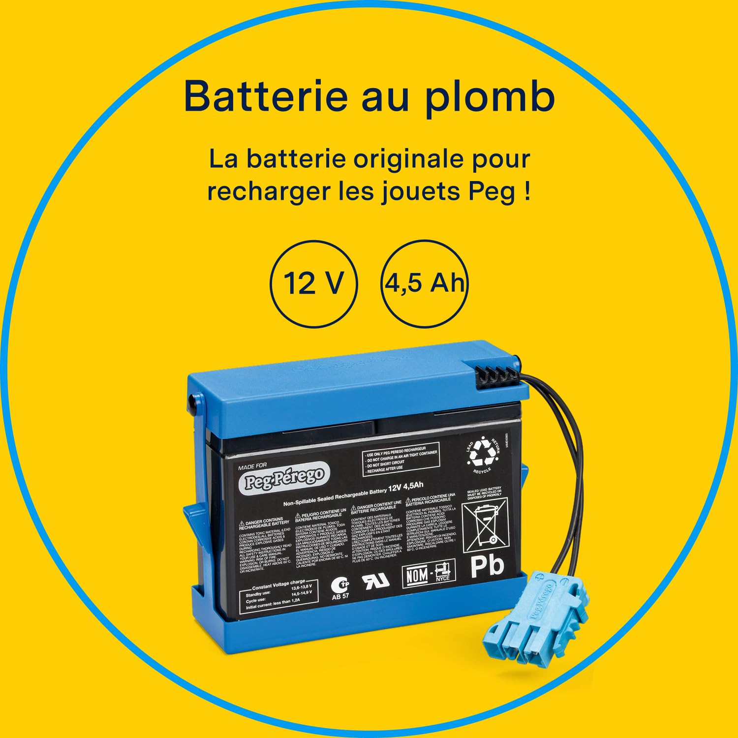 PEG Batterie 12V/4.5Ah - Pièce de Rechange Originale Rechargeable pour Véhicules Électriques Peg Perego