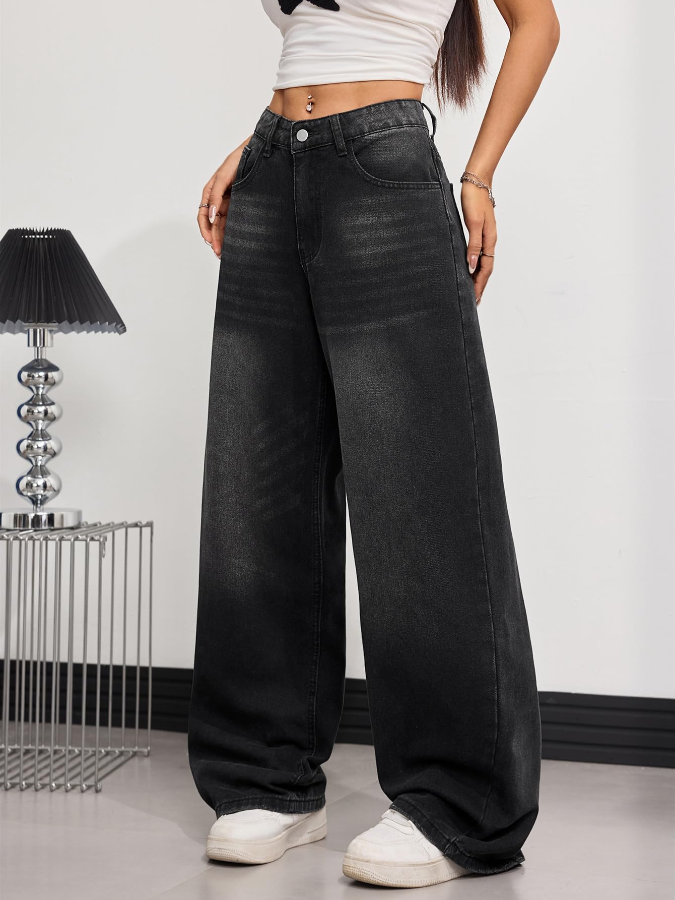 Pantalon Denim Baggy Jeans Femme Large Jambe Y2K Hip Hop Streetwear | Laisé,Vintage,2000s,Rétro