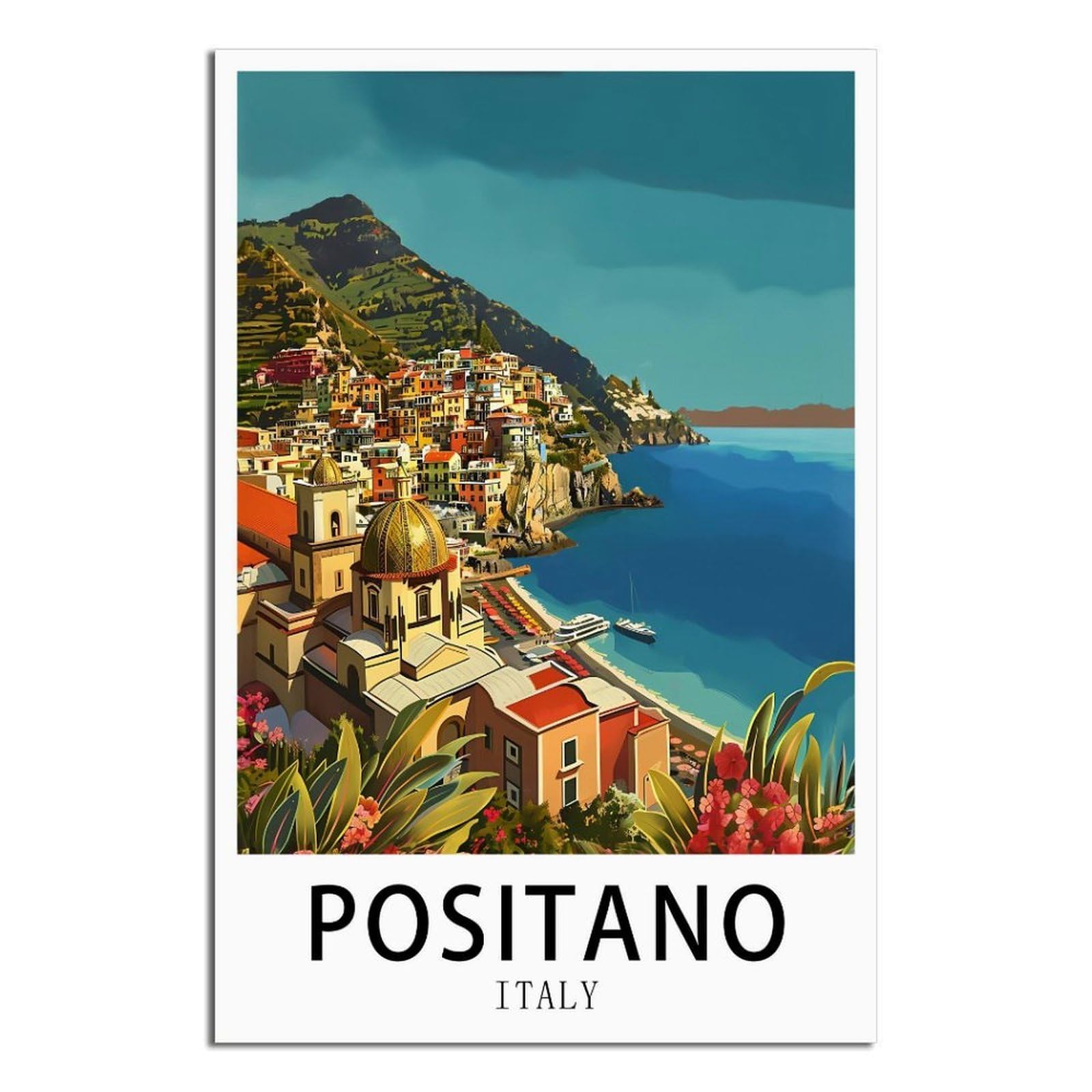 EZMLFA 5D DIY Diamond Painting Kit,Positano Italy Diamond Art Kits for Beginner,Gem Art Kits Round Drill for Home Wall Decor Gifts 50x60cm