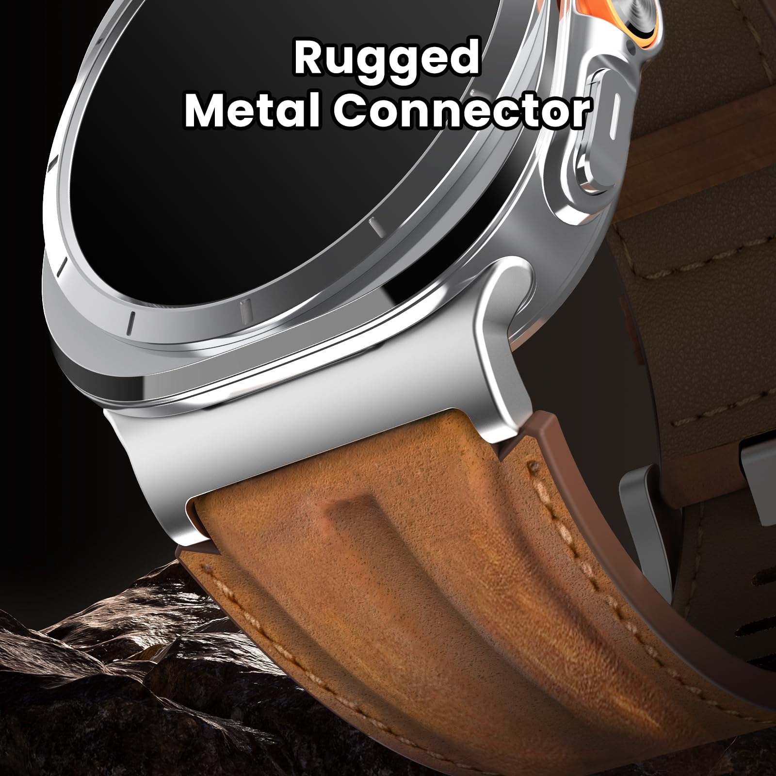 Armband aus echtem Vollnarbenleder, kompatibel mit Samsung Galaxy Watch Ultra Armbändern 47mm (2025/2024), robuster Metallverbinder, handgefertigt, Vintage Samsung Uhrenarmband für Männer und