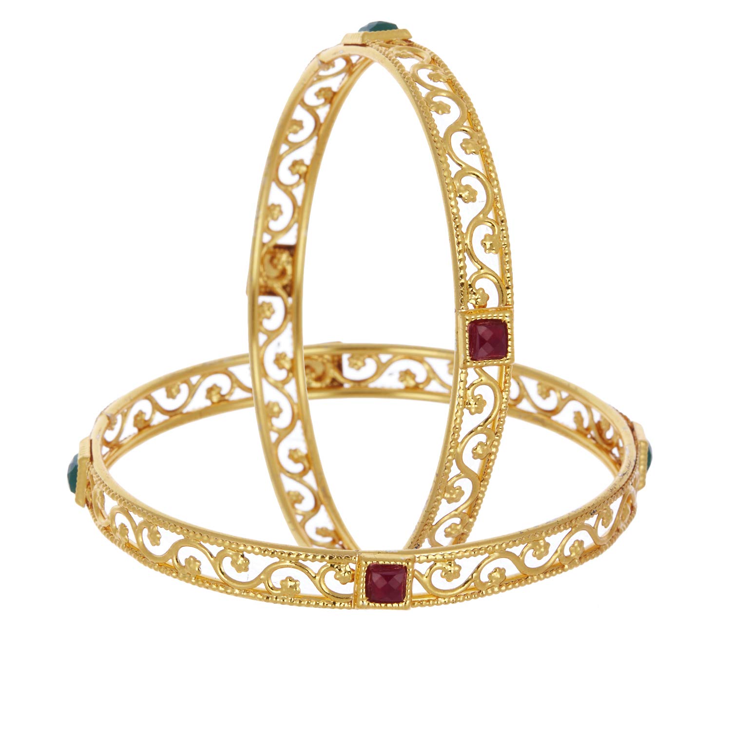 ZENEME Bangle Gold Plated Red Green Stone Exclusive Square Shaped Set Of 2 Bangle Jewellery For Girl and Women (2.6) (B07143T5N2) Amazon Price History, Amazon Price Tracker
