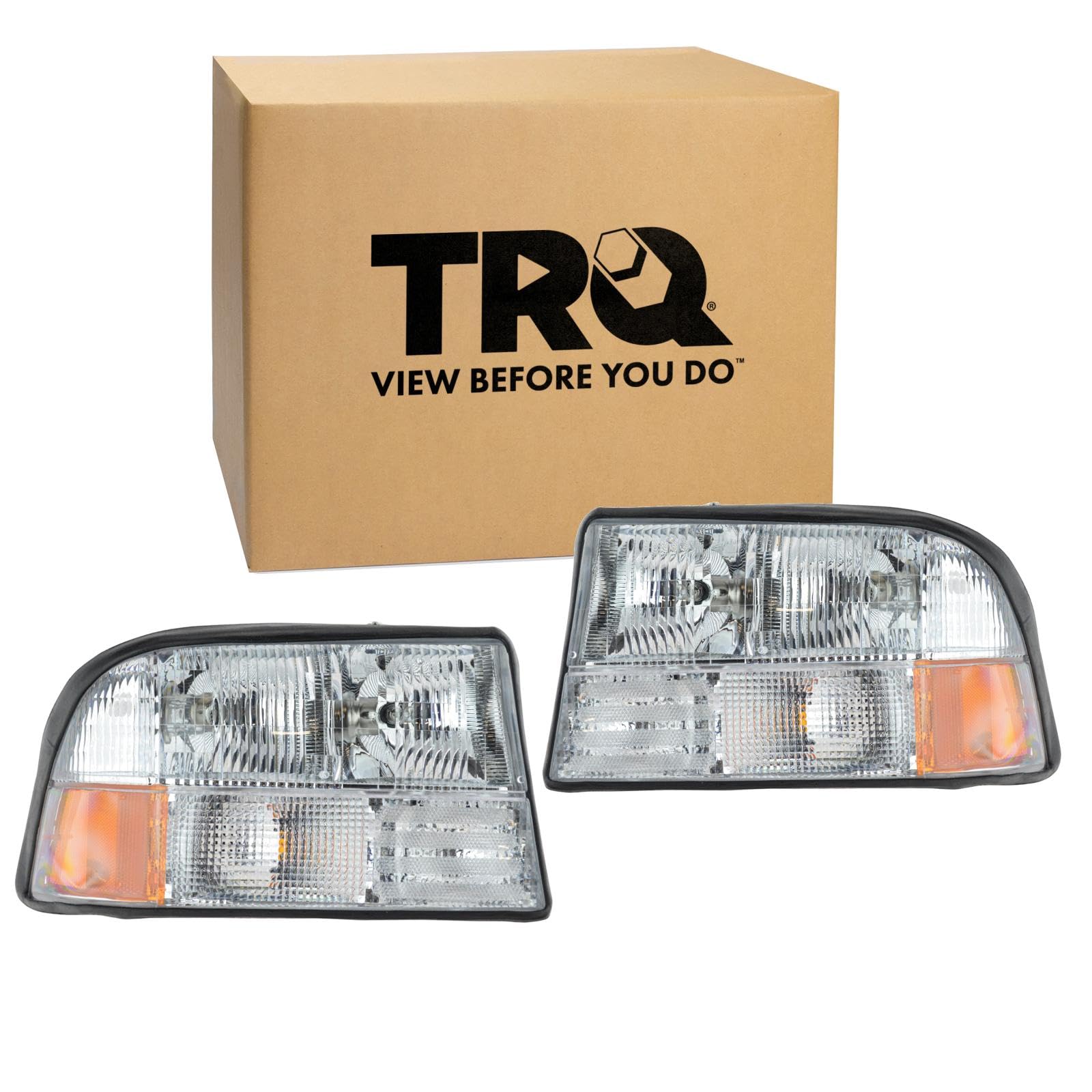 TRQ 2 Piece Headlight Assembly Set Driver &amp; Passenger Side Compatible with GMC Jimmy Bravada 1998-2001 S-15 Sonoma 1998-2004 Without Integrated Fog Light GM2502174 GM2503174 16526227 16526228
