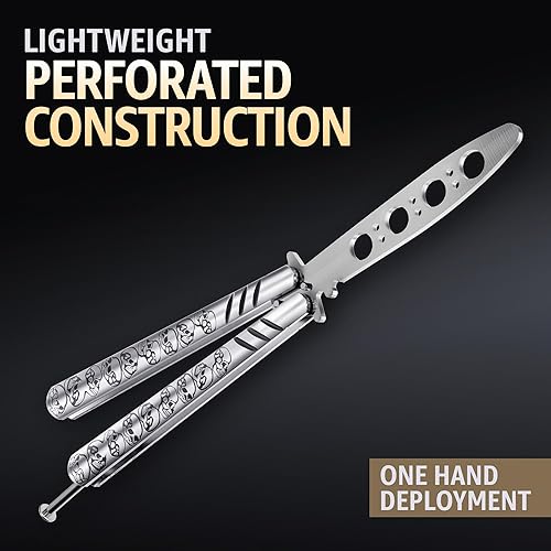 Miniatura 7 de Cuchillo de mariposa - Balisong Trainer - Entrenador de mariposa de práctica de plata con pestillo de resorte seguro - Cuchillos Balisong no son