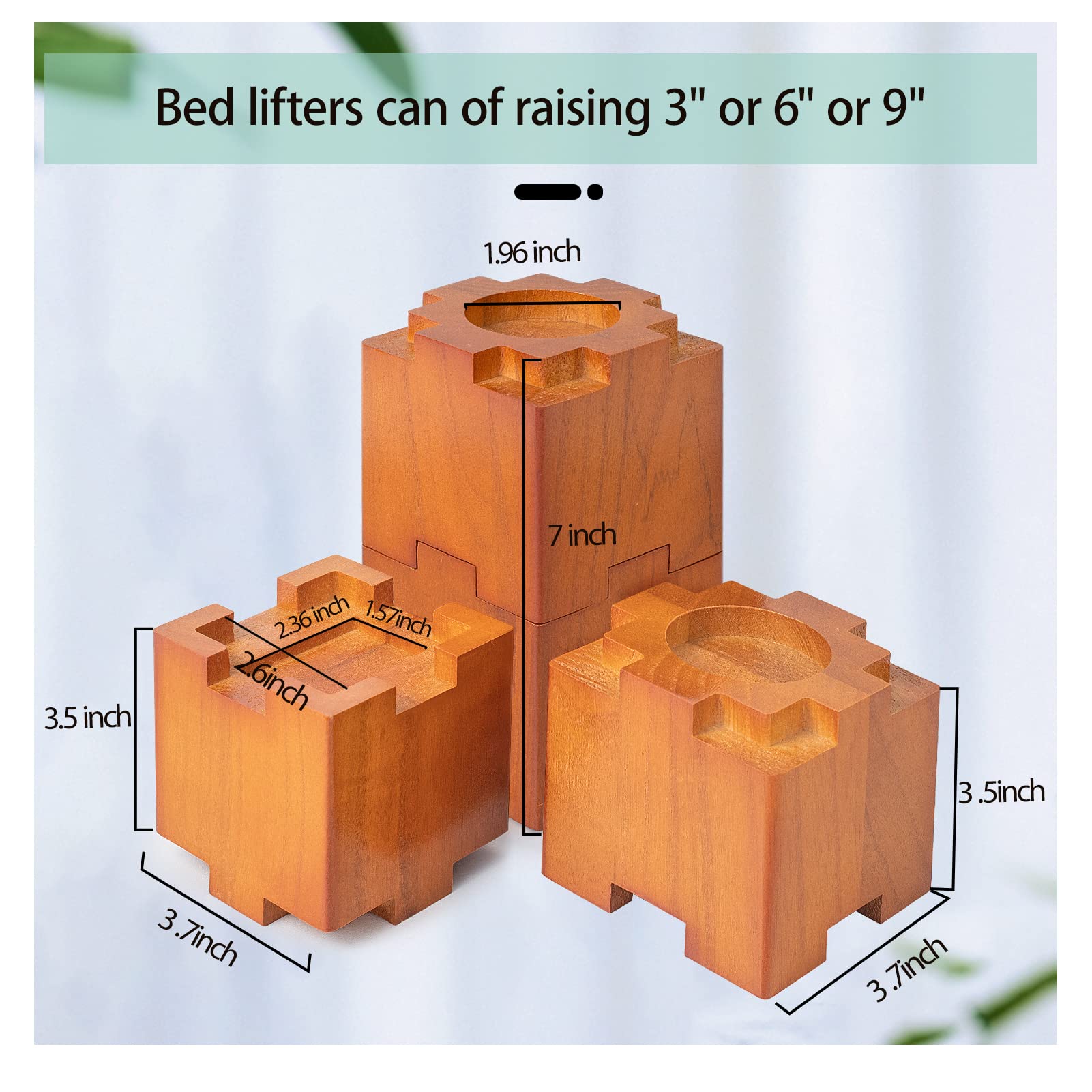 Kasiden Wood Bed Risers 3.5 inch with Non-Slip Rubber Pad, Safe Sturdy Furniture Risers, Stackable Bed Lifts 4 Pack for Sofa and Couch Chair Table Leg Extenders, Brown