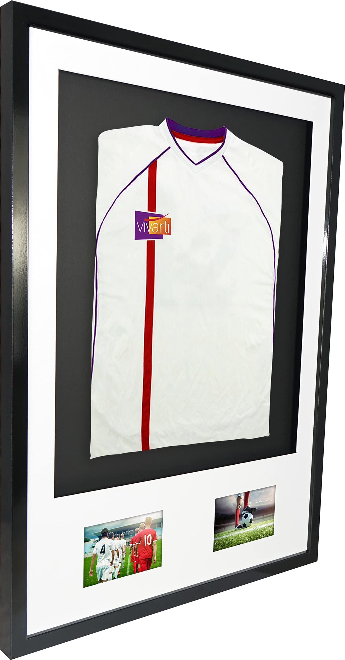 Vivarti DIY Junior 3D montado + doble apertura camisa deportiva marco A1 59,4 x 84 cm – marco negro brillante, soporte blanco, tarjeta trasera negra