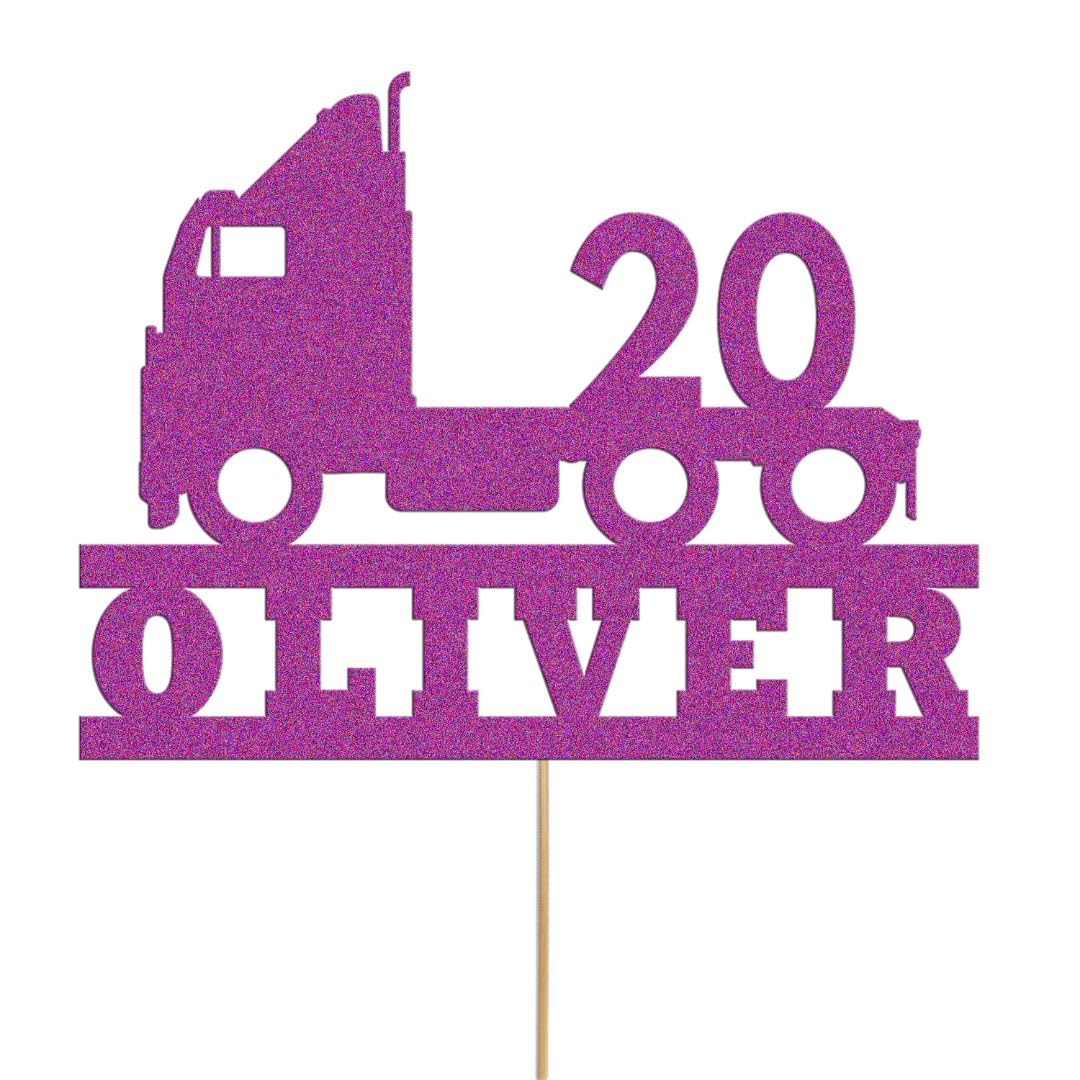 Truck Cake Topper Personalised Lorry Trucker Driver Birthday Topper Decoration Any Name Age | Personalised Cake Topper with Custom Name & Age | Birthday Party Decoration (Purple)