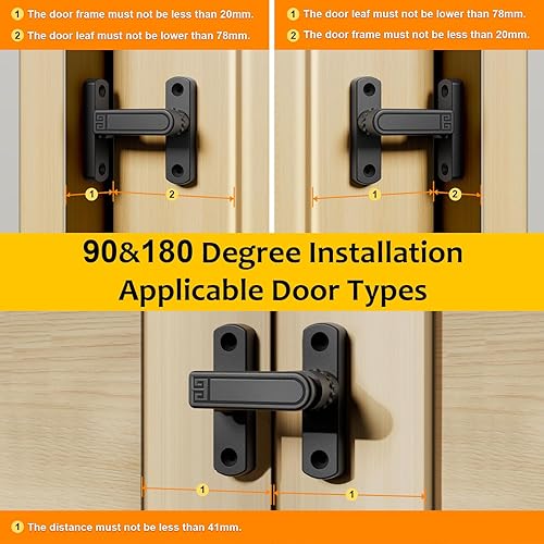 Miniatura 5 de Cerradura de puerta de granero, cerradura de cierre abatible de 90180 grados, fácil instalación, cerradura de puerta de seguridad de aleación de