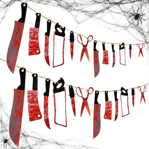 RAINFLOW 24-Piece Halloween Bloody Weapon Banner Decorations