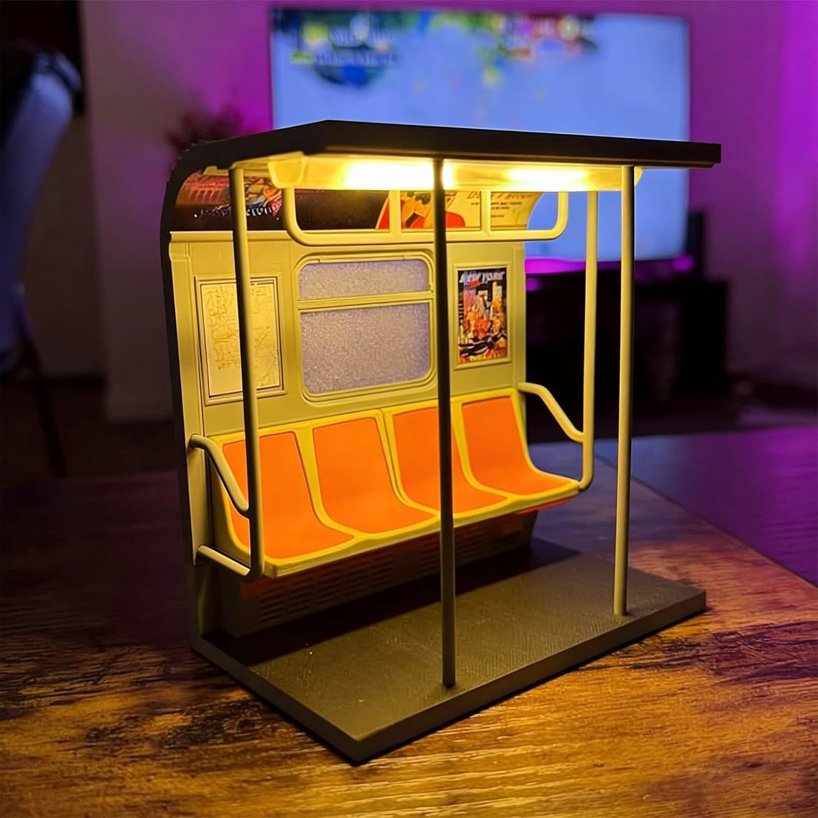 NYC Subway Lamp, Vintage New York Train Night, Subways Trains Warm Led Lamp with Hidden Button, Retro Car Miniature Ambient Night Light,Ideal Home Décor Gift for NYC Lovers